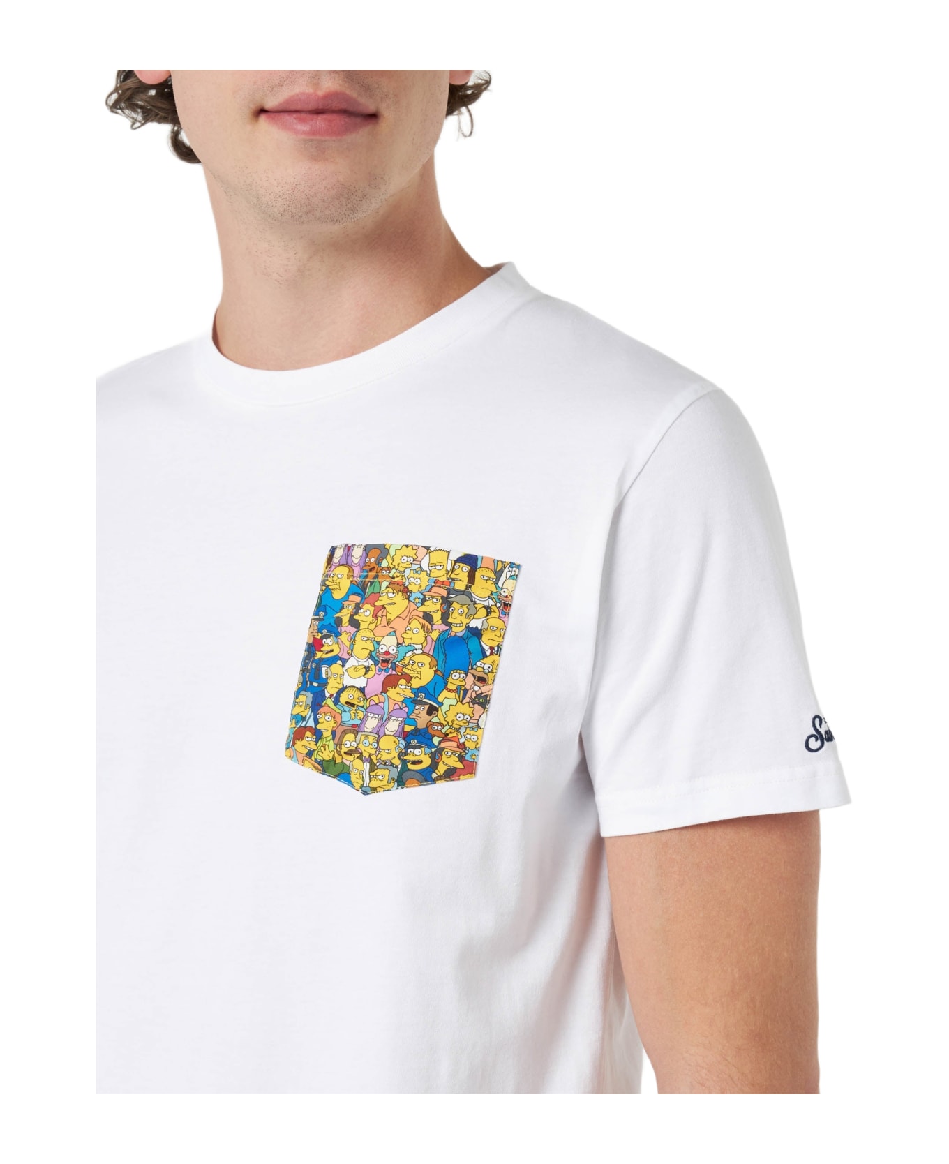 MC2 Saint Barth Man Cotton T-shirt Blanche With Simpsons Printed Pocket | The Simpsons Special Edition - WHITE