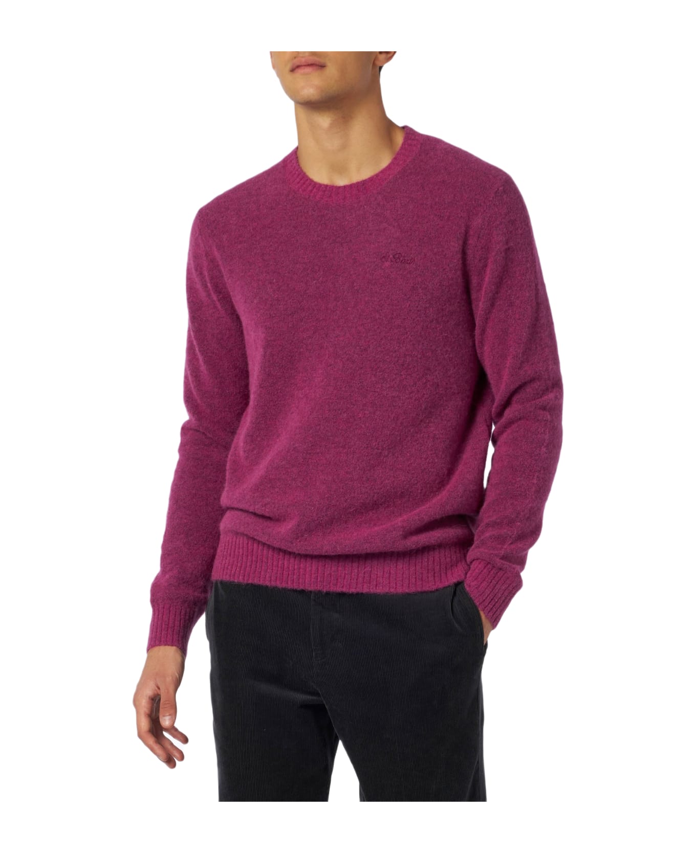 MC2 Saint Barth Man Fuchsia Stretch Wool Sweater With St. Barth Embroidery - PINK