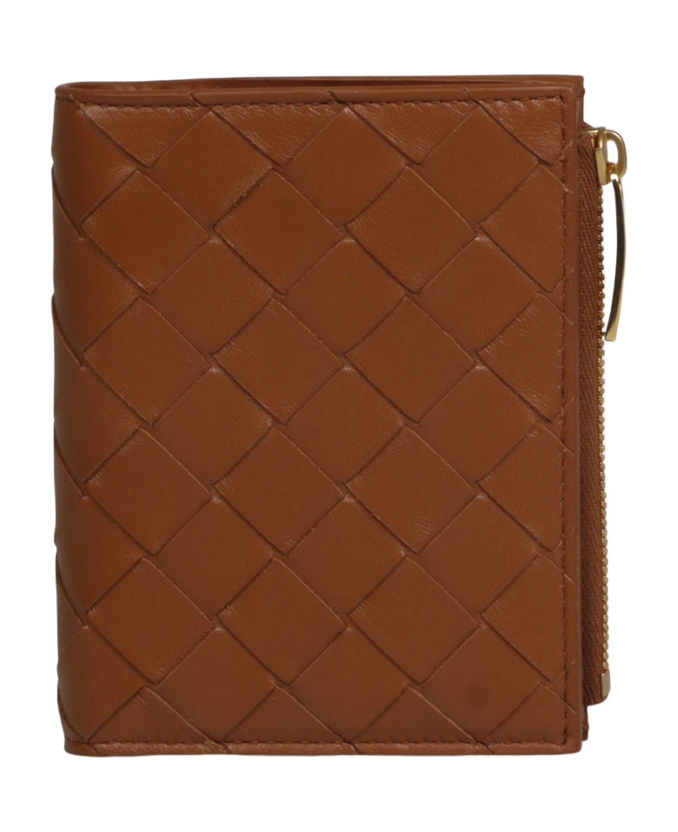 Bottega Veneta Small Intrecciato Bi-fold Zip Wallet - Brown