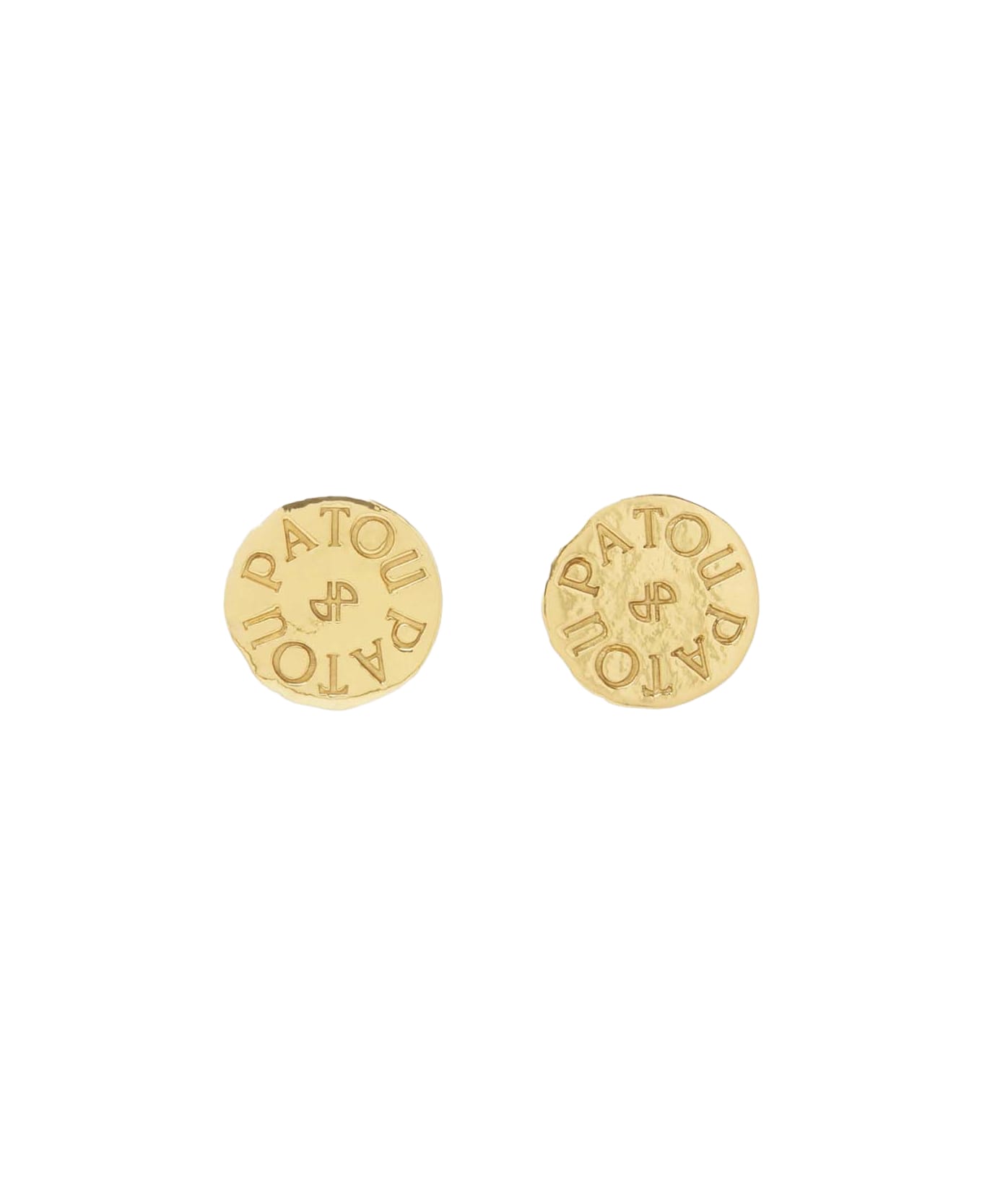 Patou Brass Earrings With Engraved Logo - Golden
