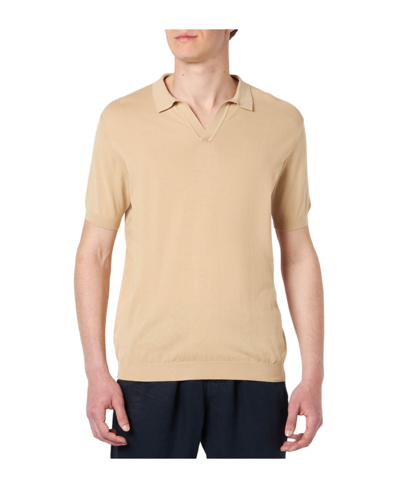 MC2 Saint Barth Sloan Beige Knitted Buttonless Polo Shirt - WHITE
