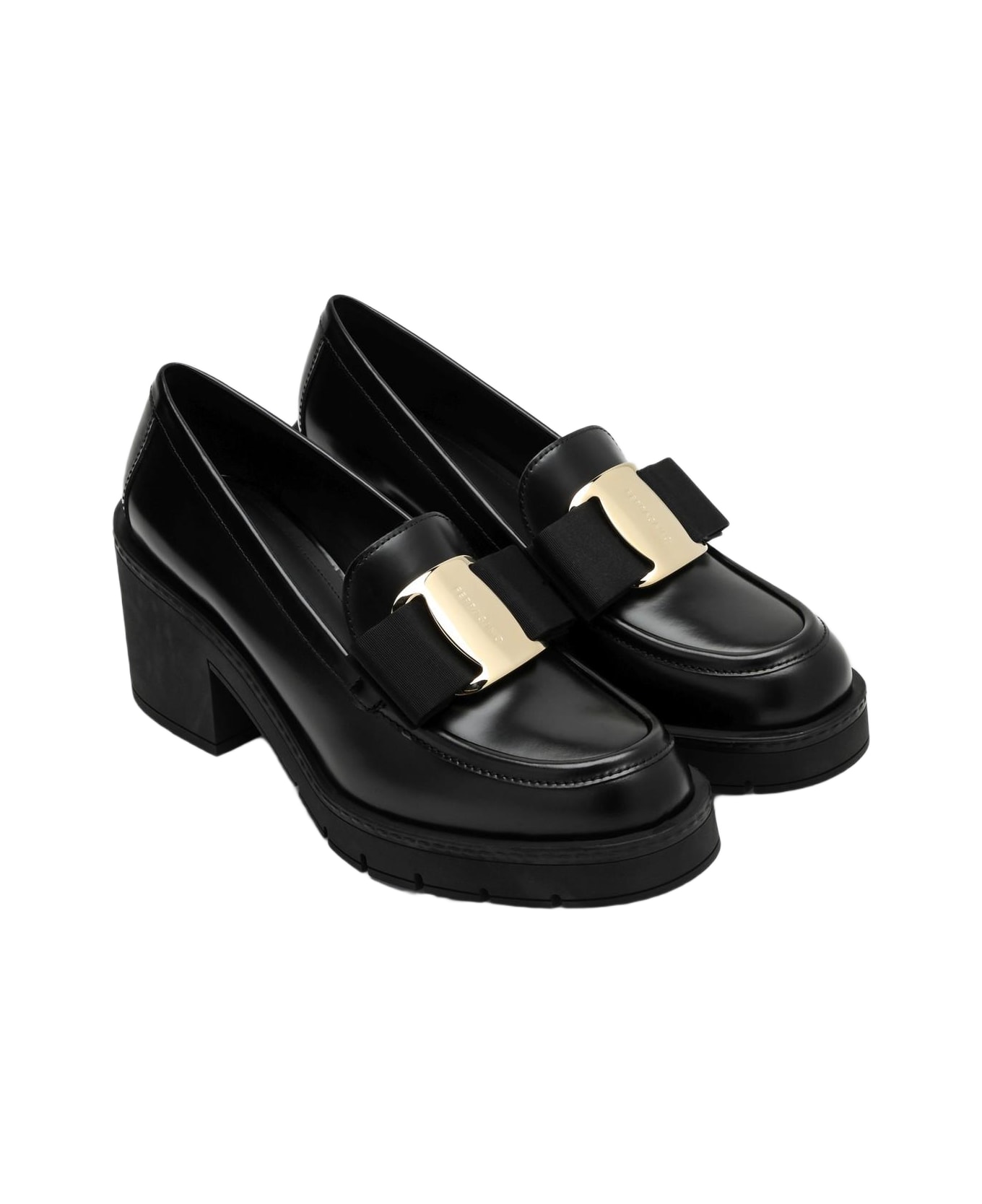 Ferragamo Black Vara Bow Moccasin With Heel - Black