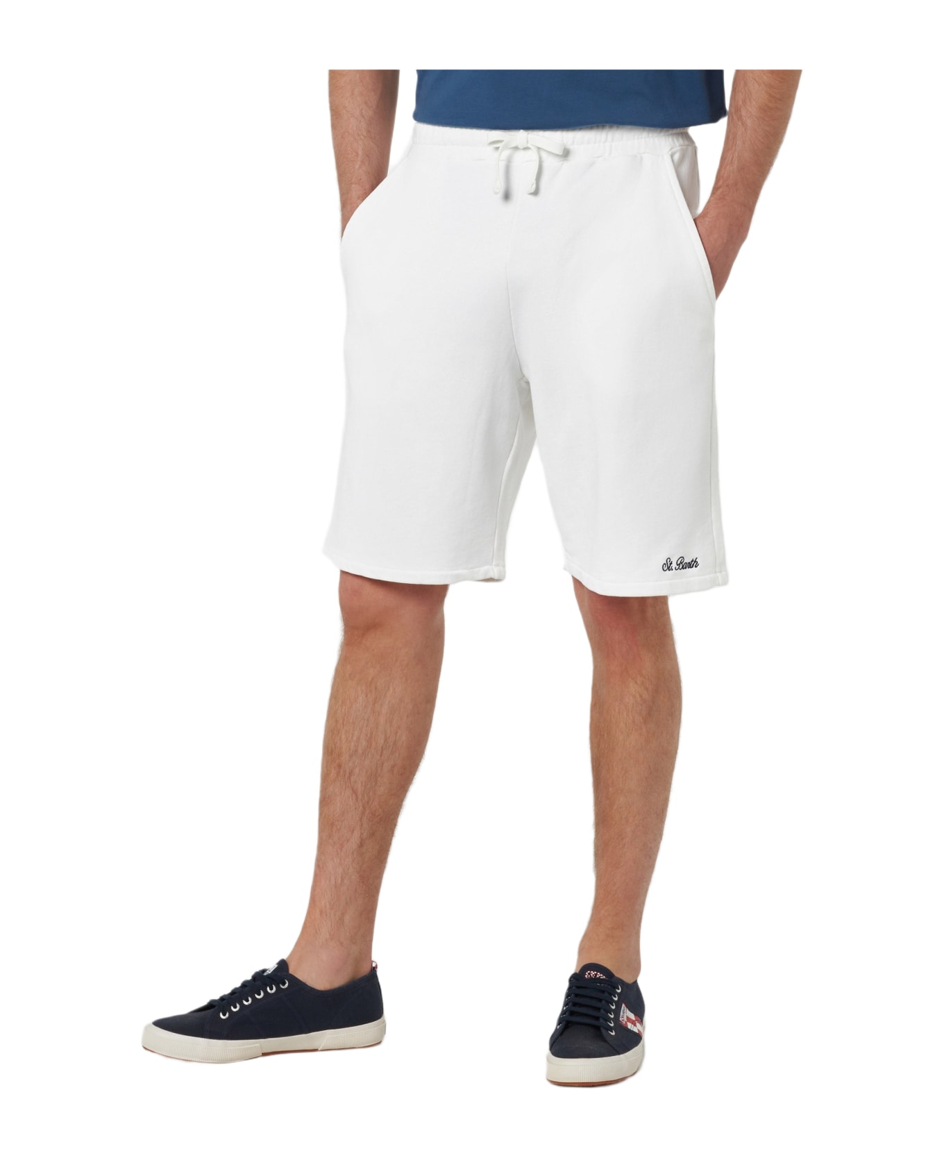 MC2 Saint Barth Man White Cotton Fleece Bermuda Shorts Randle - WHITE