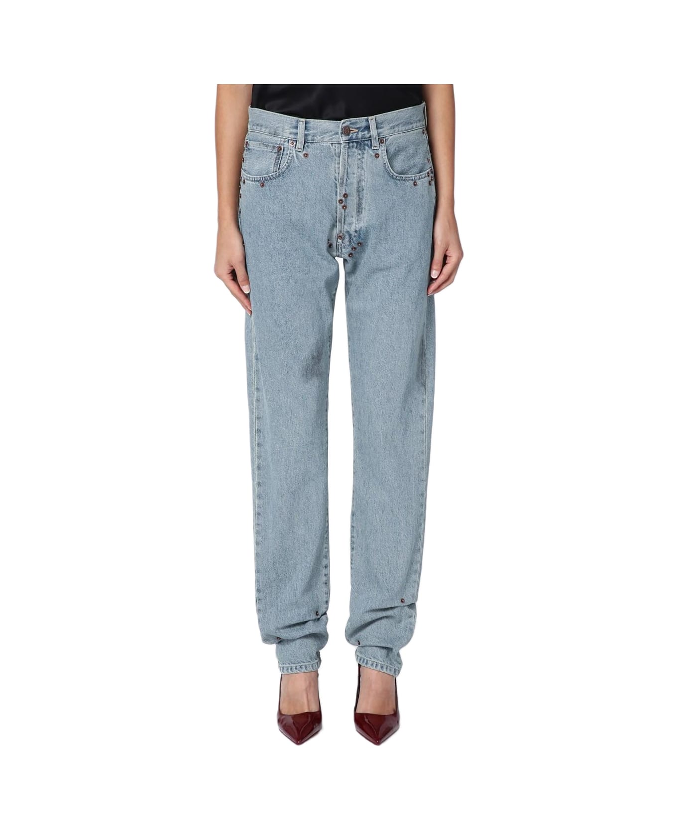 【関税＆送料込み】Moschino Light Denim Jeans With Rivets Moschino Light Blue Denim Jeans With Rivets | italist