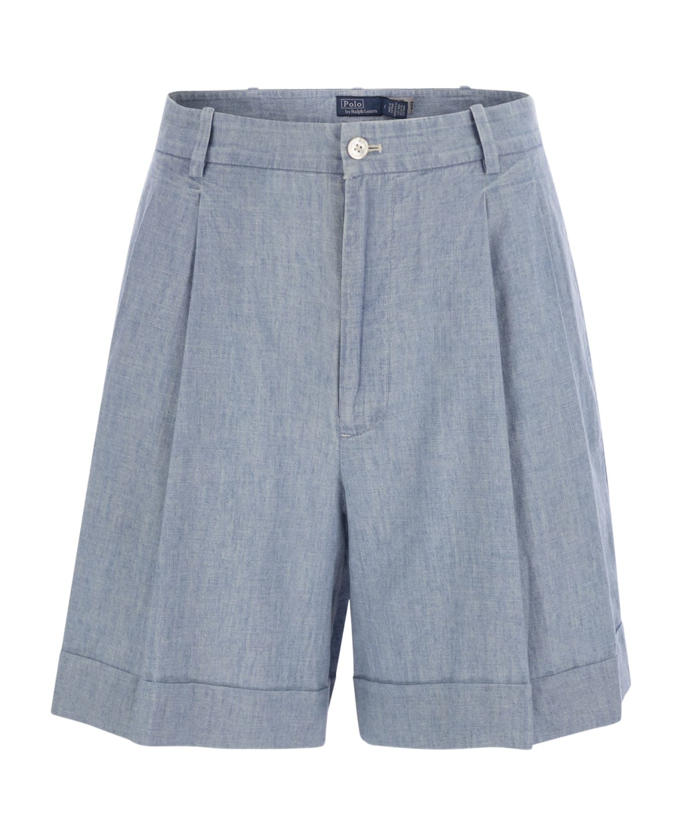 Polo Ralph Lauren Cotton Shorts With Pleats - Light Blue