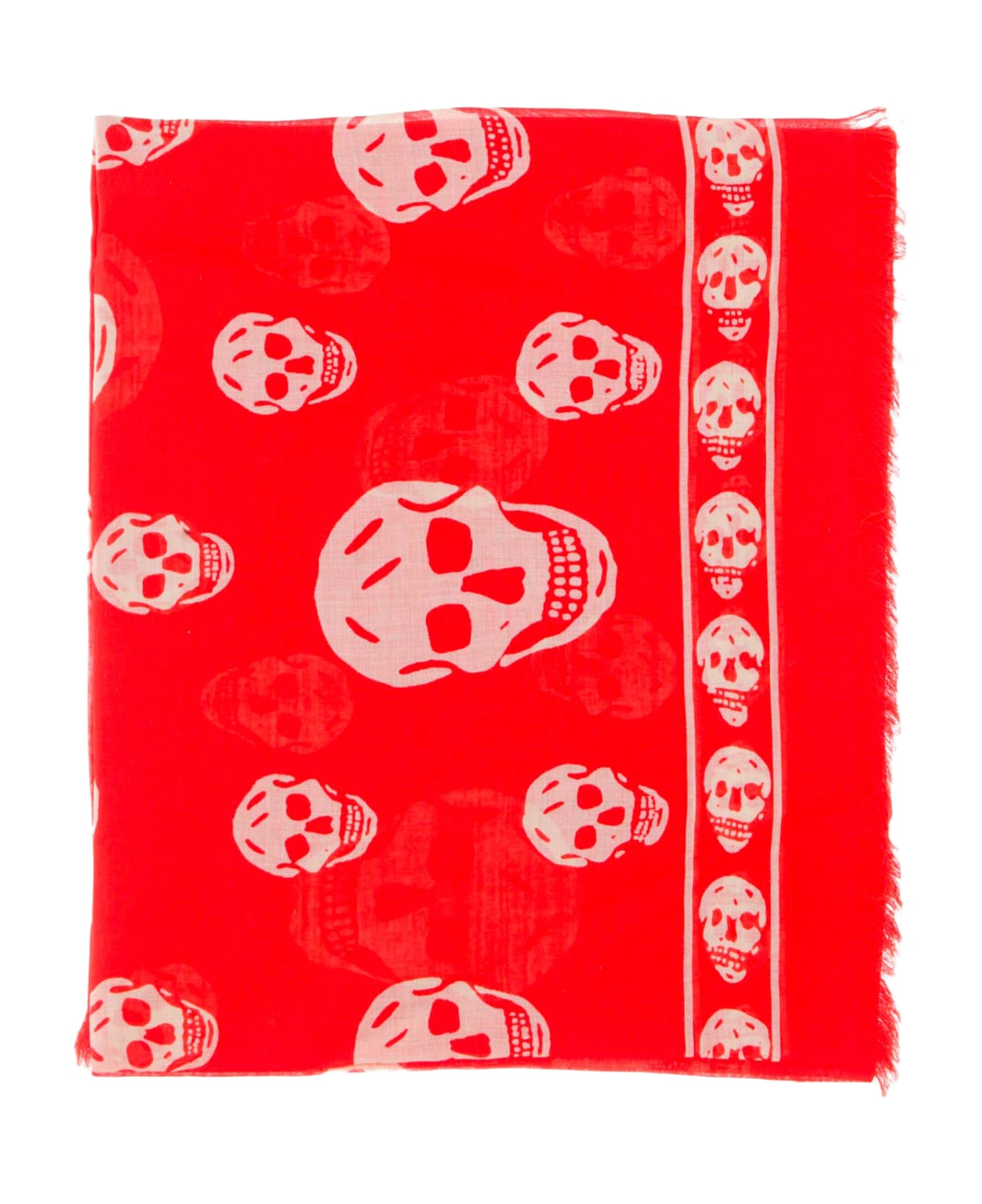 Alexander McQueen Skull Printed Frayed Edge Scarf - Red
