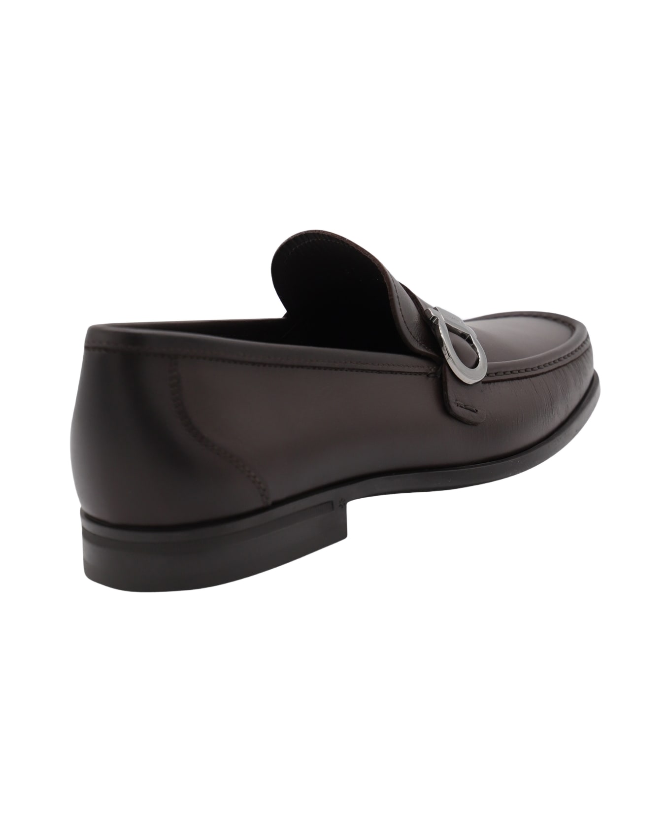 Ferragamo Dark Brown Leather Gancini Loafers - TESTA MORO