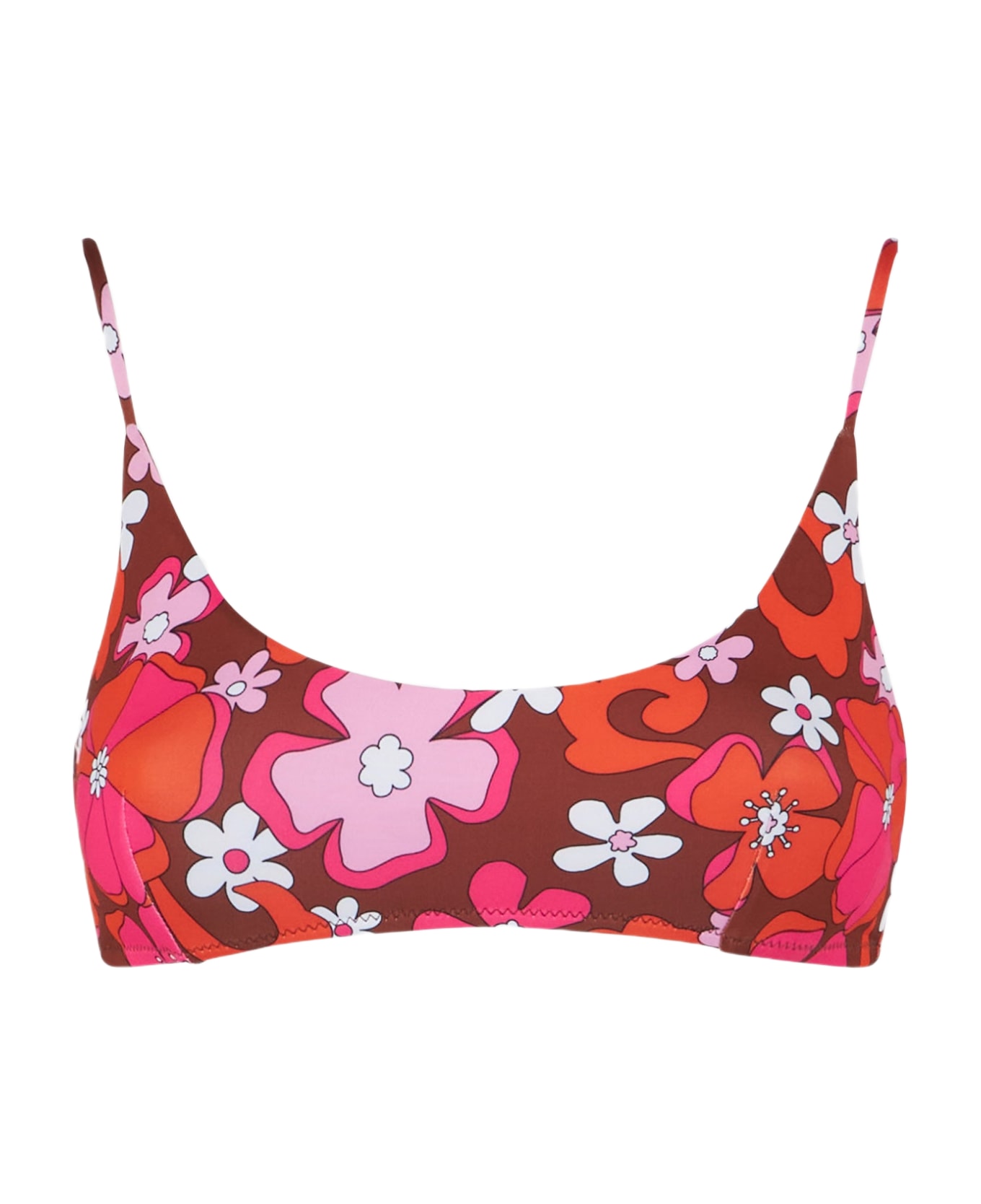 MC2 Saint Barth Woman Bralette Swimsuit With Flower Print - BROWN