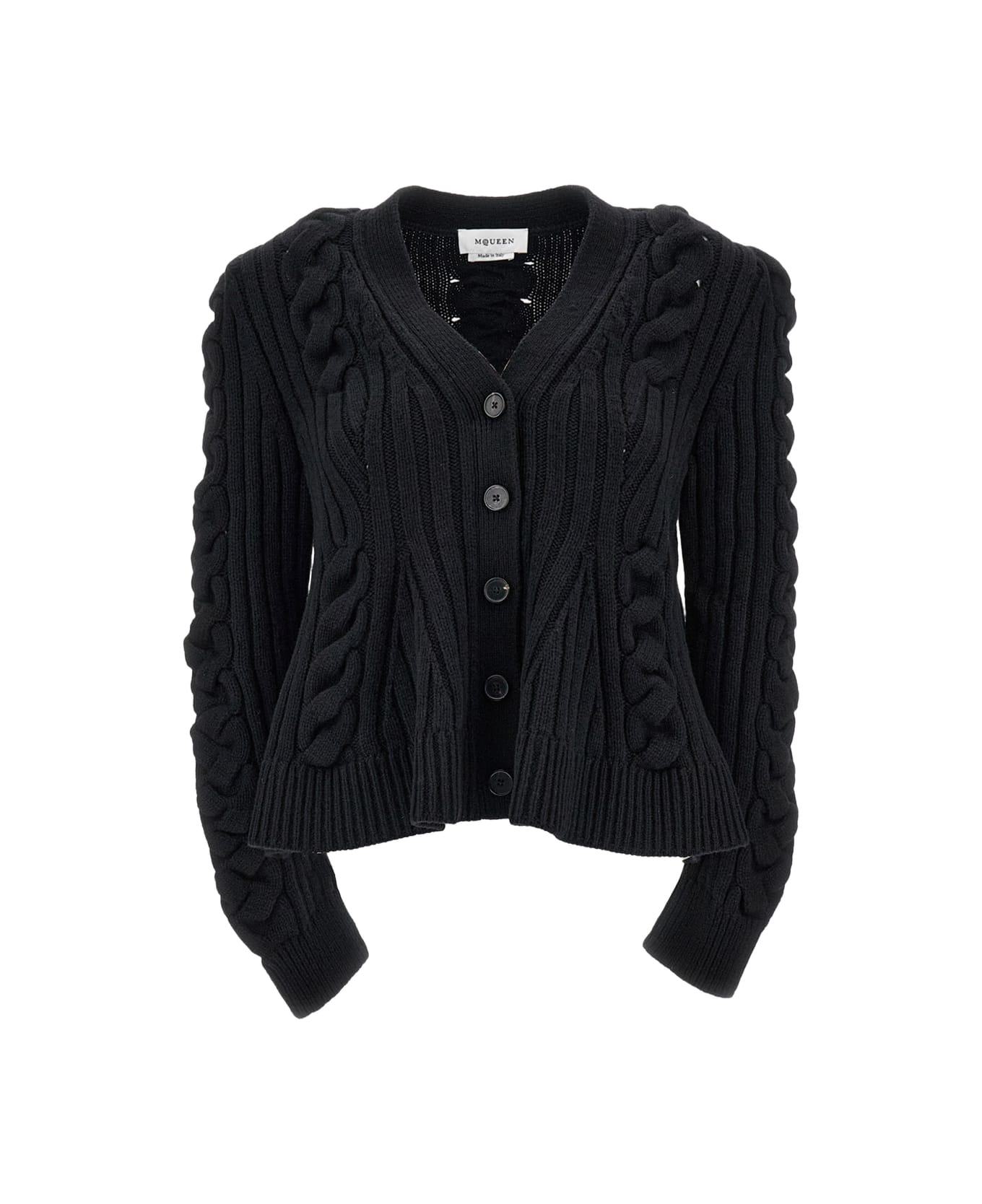 Alexander McQueen Cable- Knit 
peplum
 Cardigan - Black