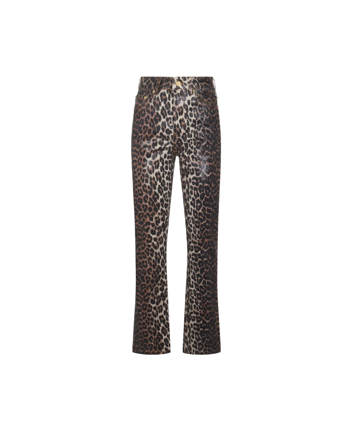 Ganni Leopard Cotton Jeans - BROWN/NEUTRALS