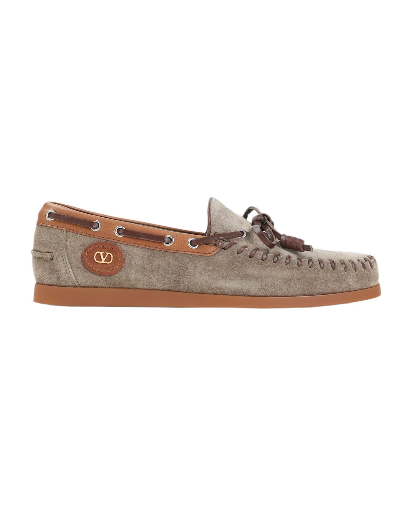 Valentino Garavani Palm Avenue Boat Shoes - Amv Dark Khaki Tobacco Bark Brown