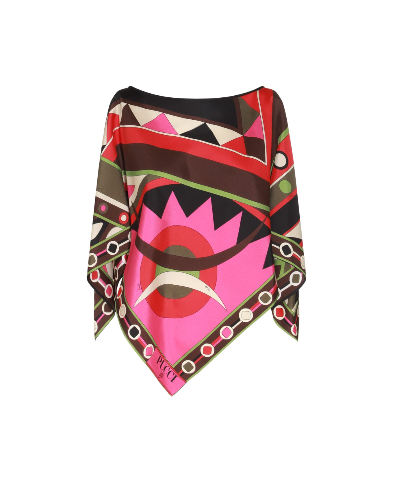 Pucci Multicolor Silk Top - KHAKI/FUXIA