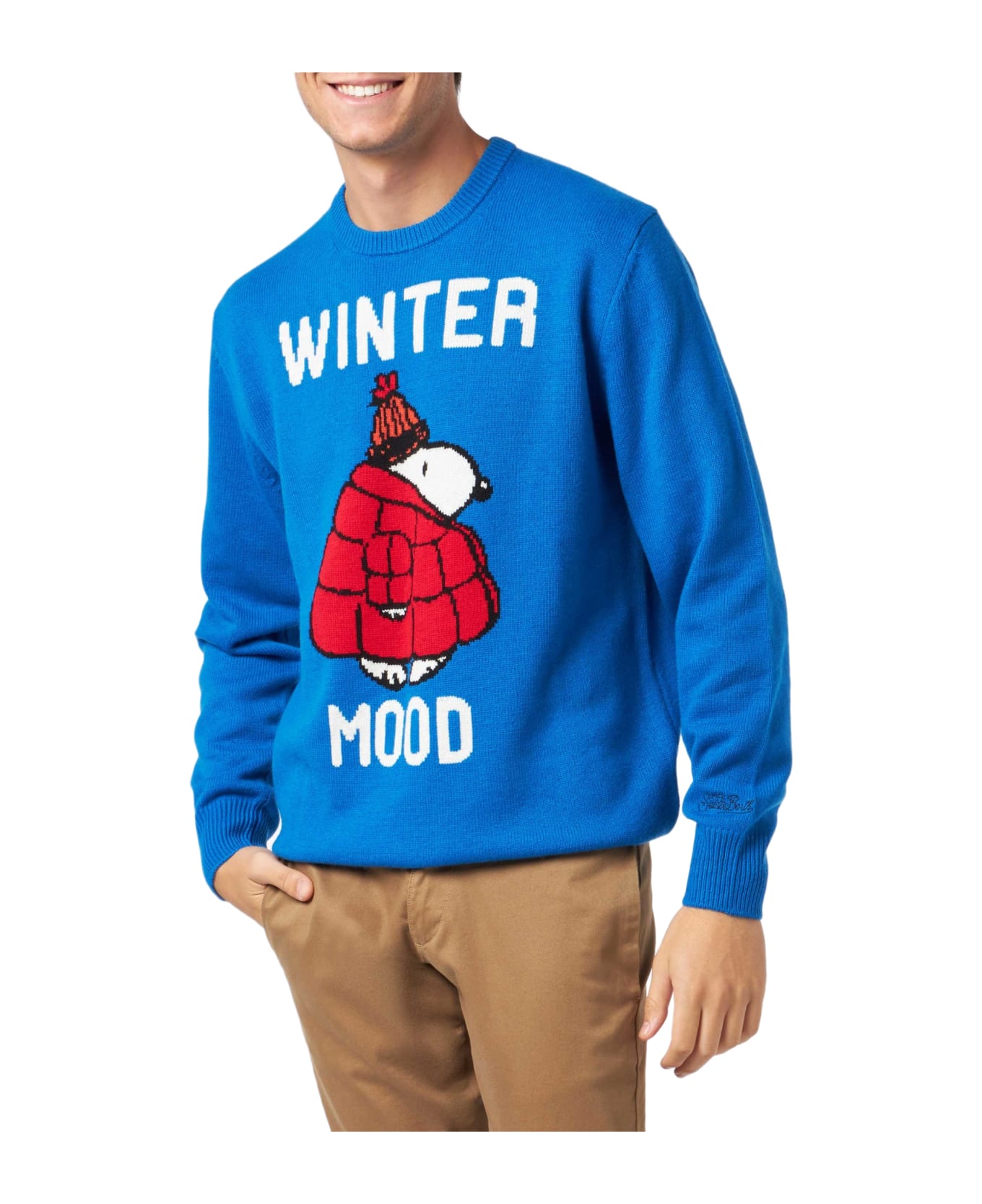 MC2 Saint Barth Snoopy Winter Mood Man Sweater | Peanuts Special Edition - BLUE