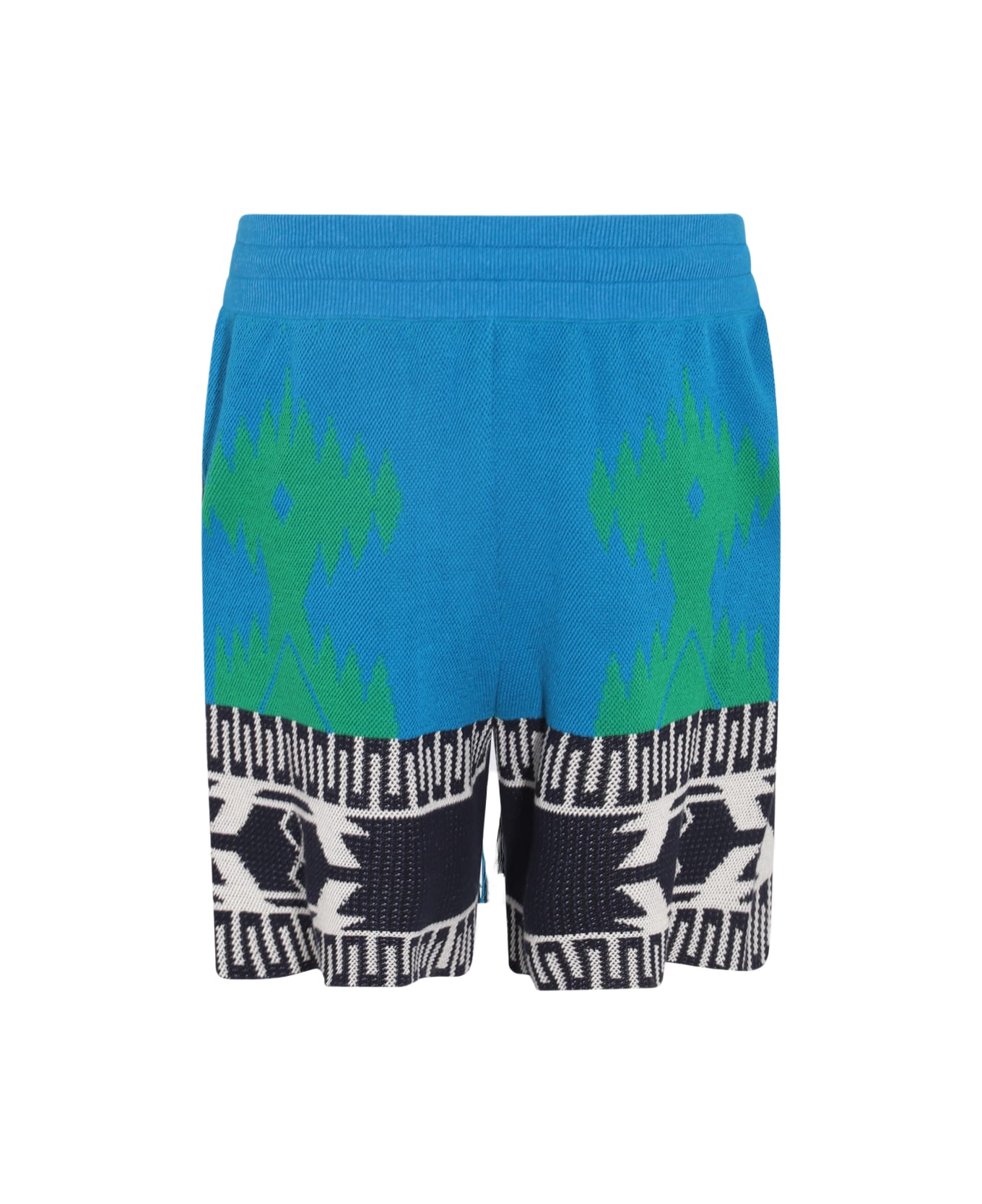 Alanui Blue Multicolour Cotton Blend Shorts - BLUE FOREST/GRE