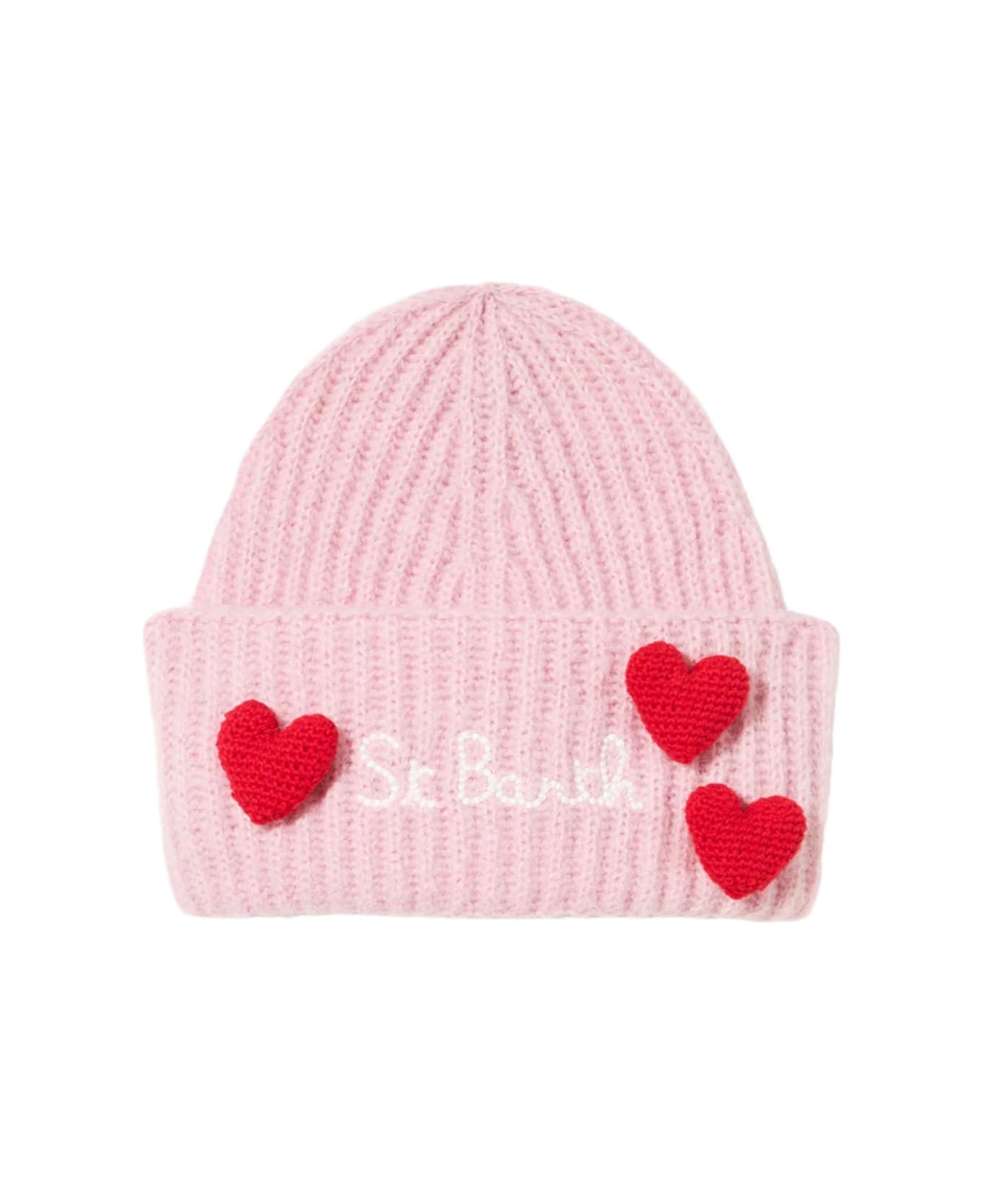 MC2 Saint Barth Woman Brushed And Ultra Soft Beanie With Hearts Appliqués - PINK 帽子