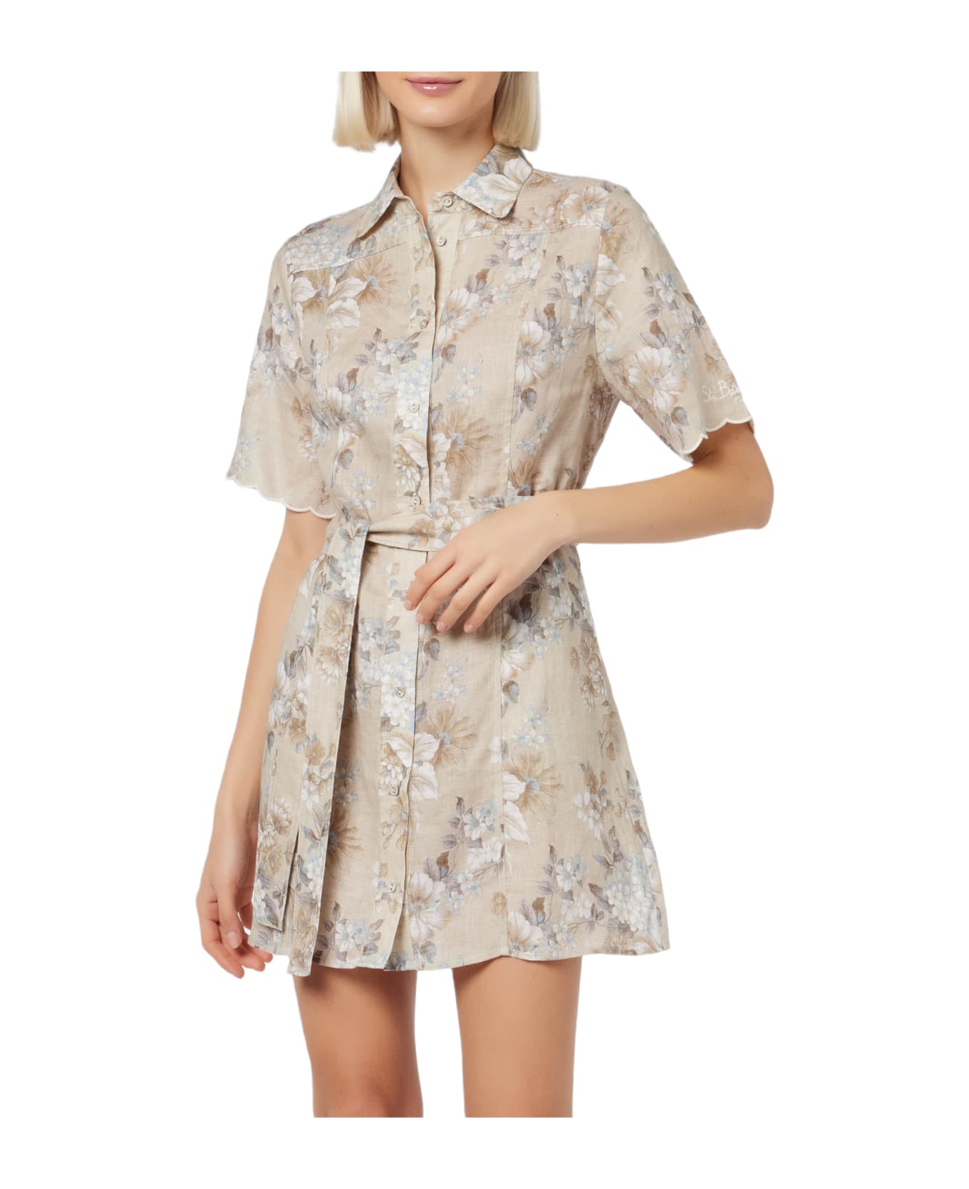 MC2 Saint Barth Woman Flower Linen Dress Hermione - BEIGE