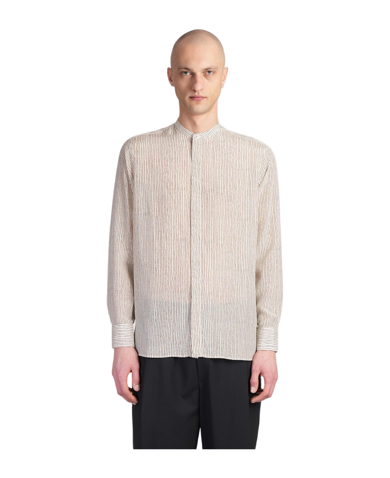 Laneus Shirt In Beige Silk - beige