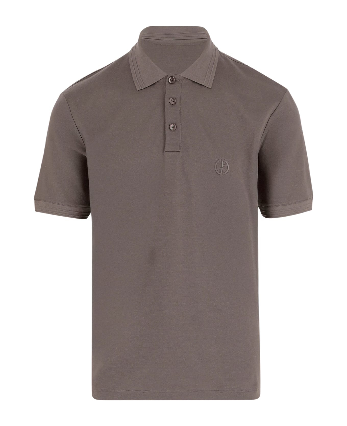 Giorgio Armani Silk And Linen Blend Polo Shirt With Logo - Grey