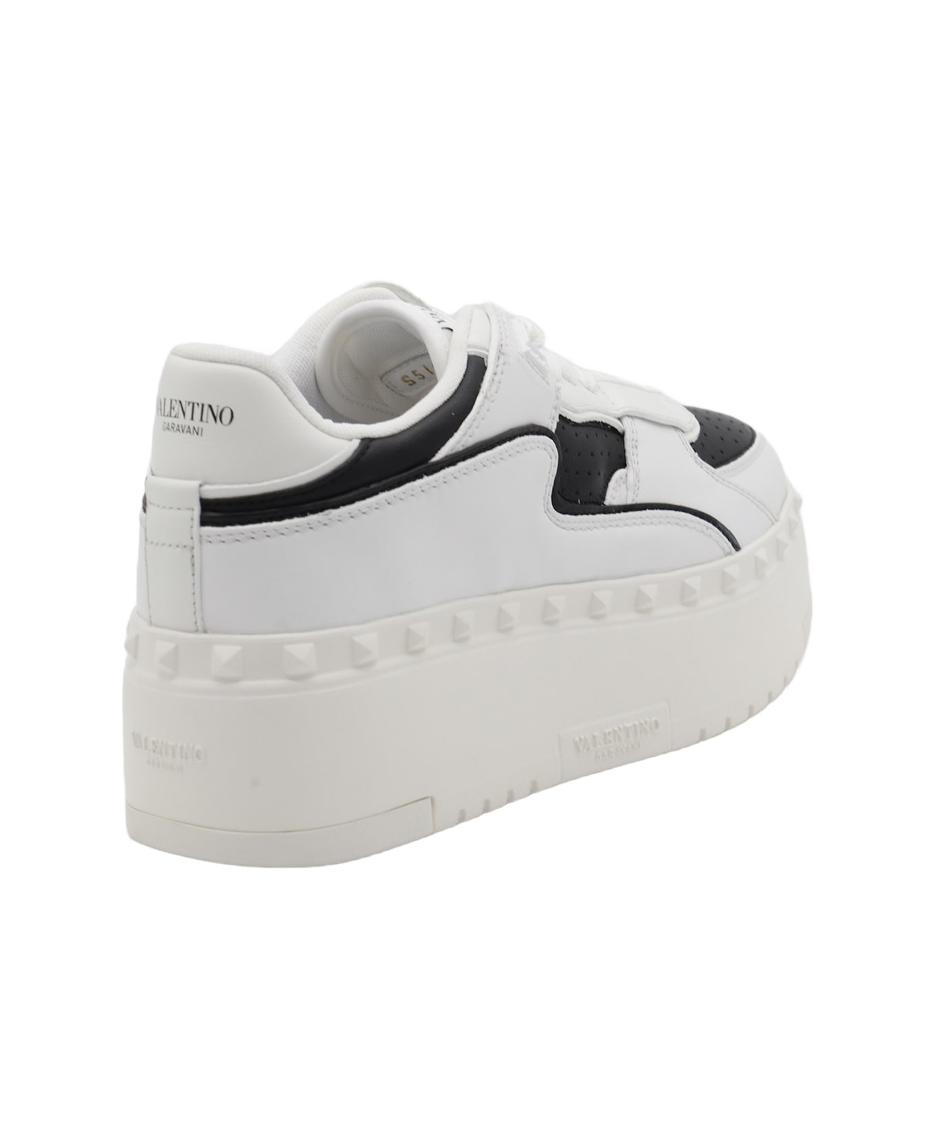 Valentino Garavani White And Black Leather Sneakers - Black