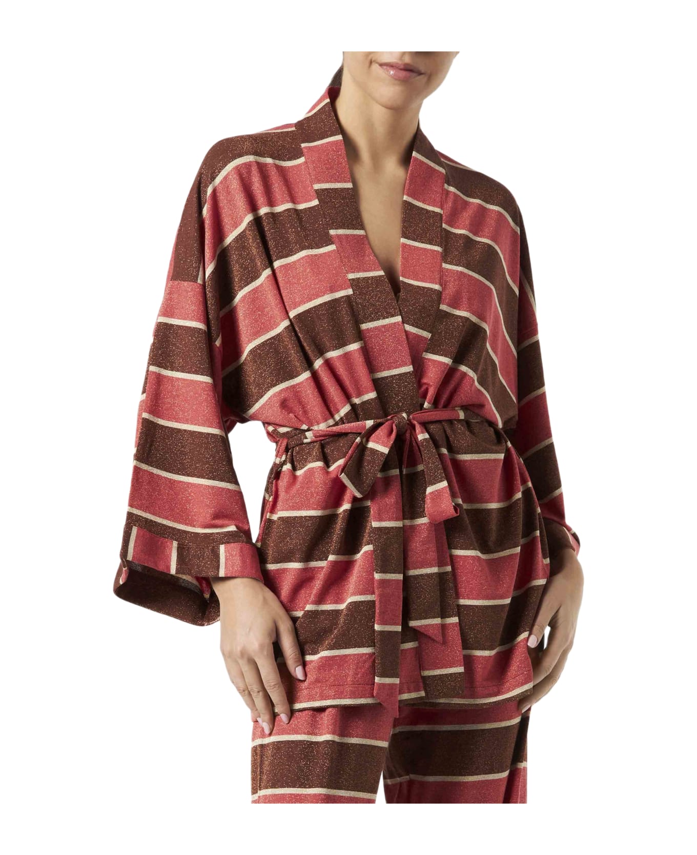 MC2 Saint Barth Striped Knitted Kimono Cardigan - BROWN