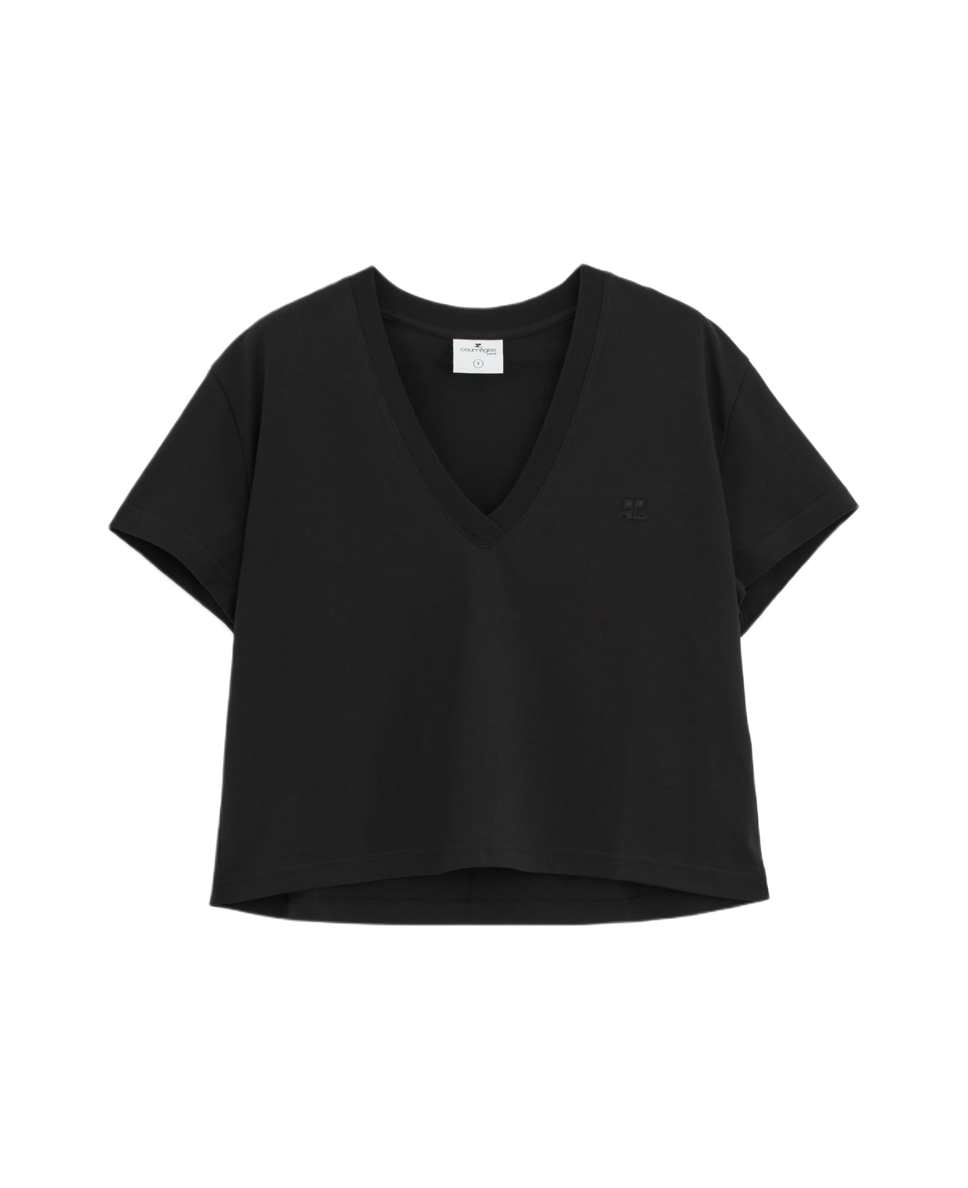 Courrèges Cropped V Neck T-shirt - black Tシャツ