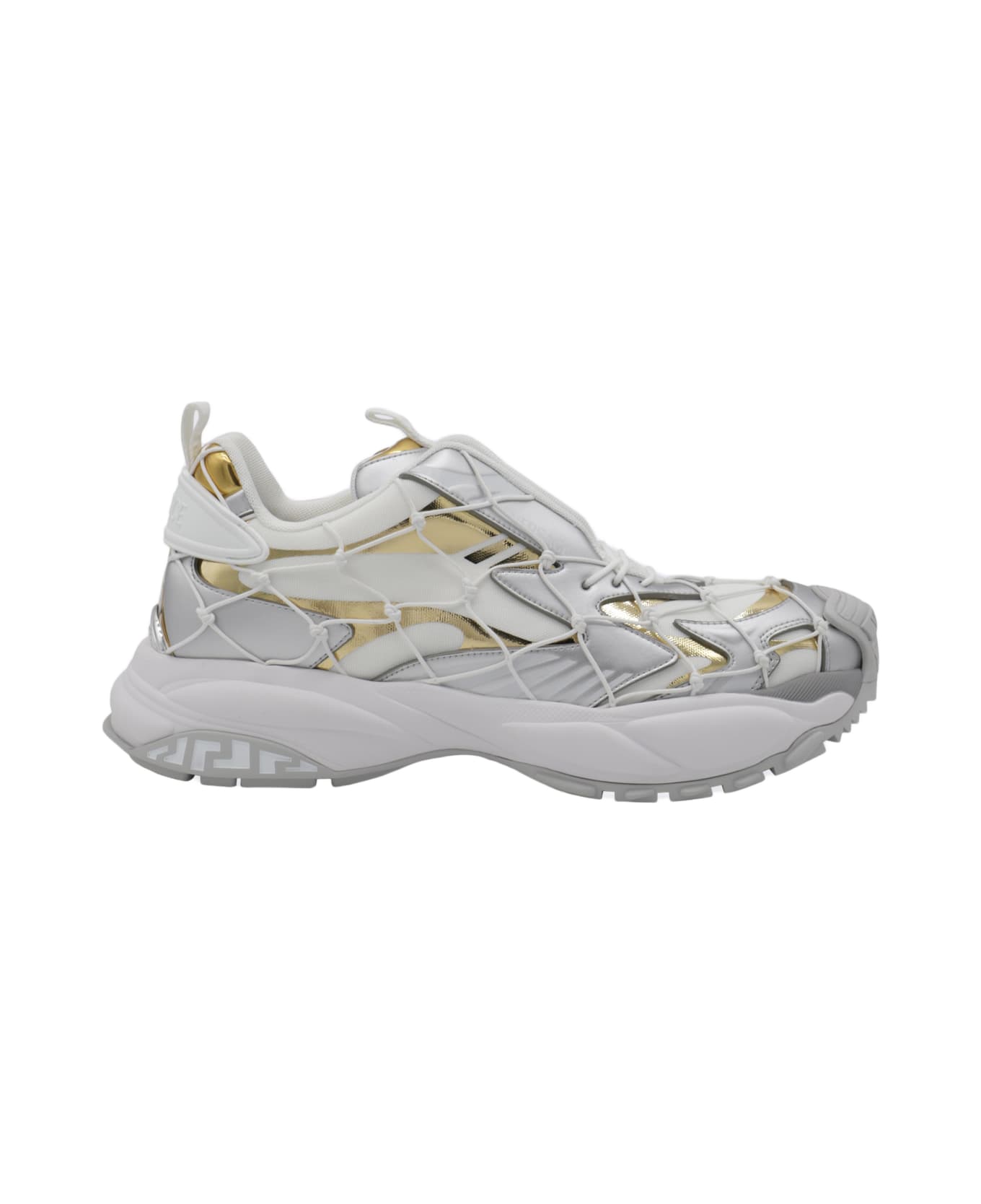 Versace White, Grey And Gold-tone Canvas Sneakers - White