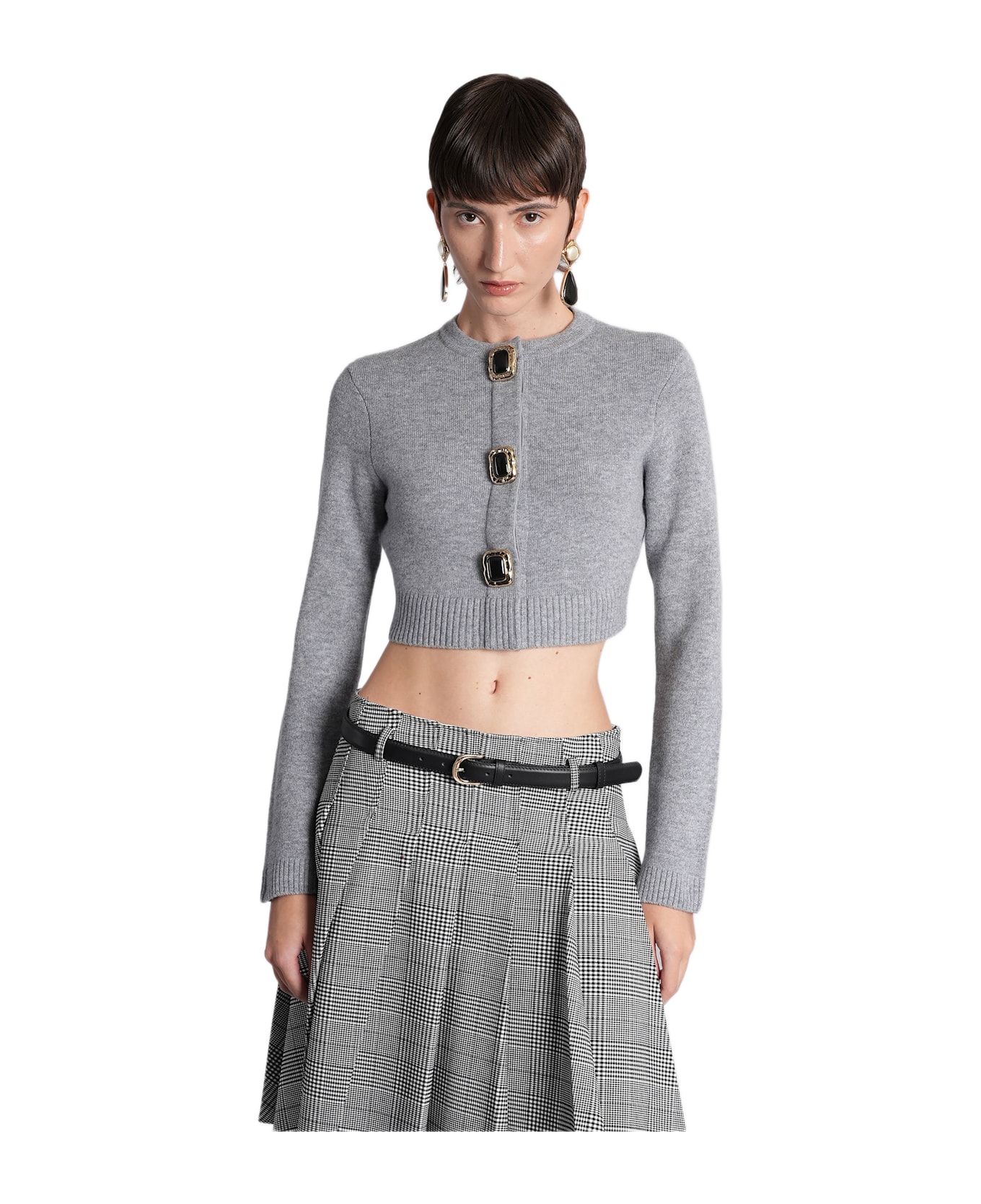 self-portrait Cardigan In Grey Wool - grey