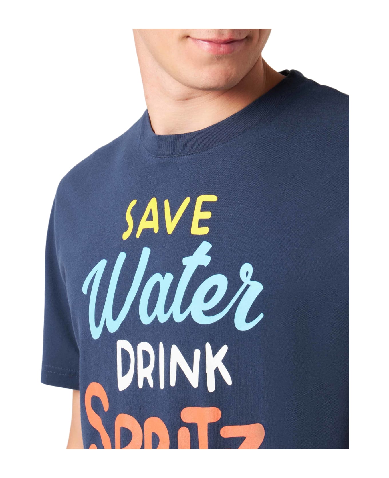 MC2 Saint Barth Man Heavy Cotton T-shirt With Spritz Print - BLUE