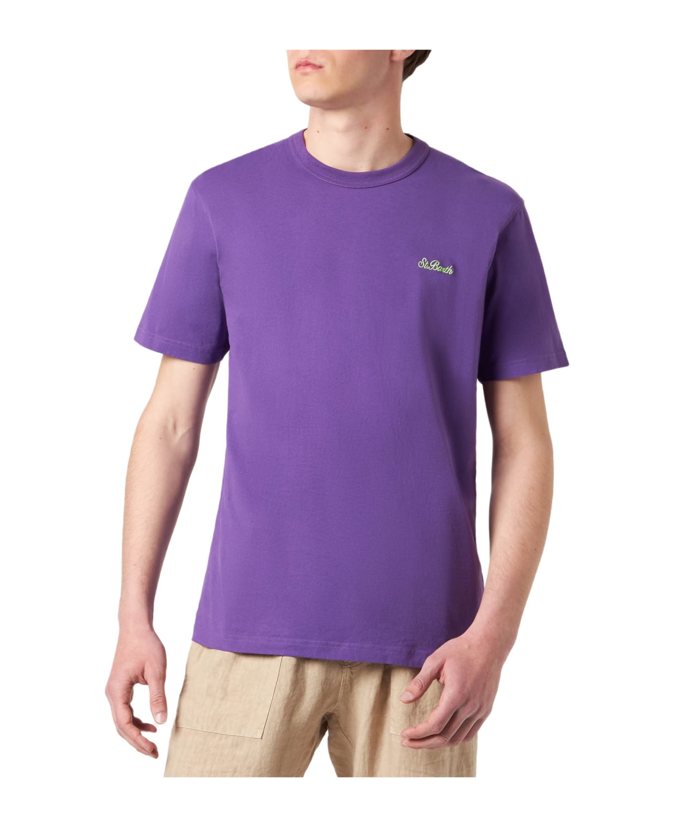 MC2 Saint Barth Man Purple Cotton T-shirt With Embroidery - PINK