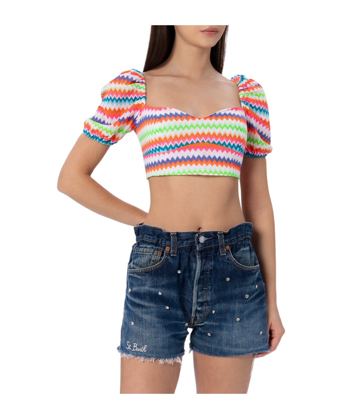 MC2 Saint Barth Woman Raschel Knit Cropped Top - MULTICOLOR