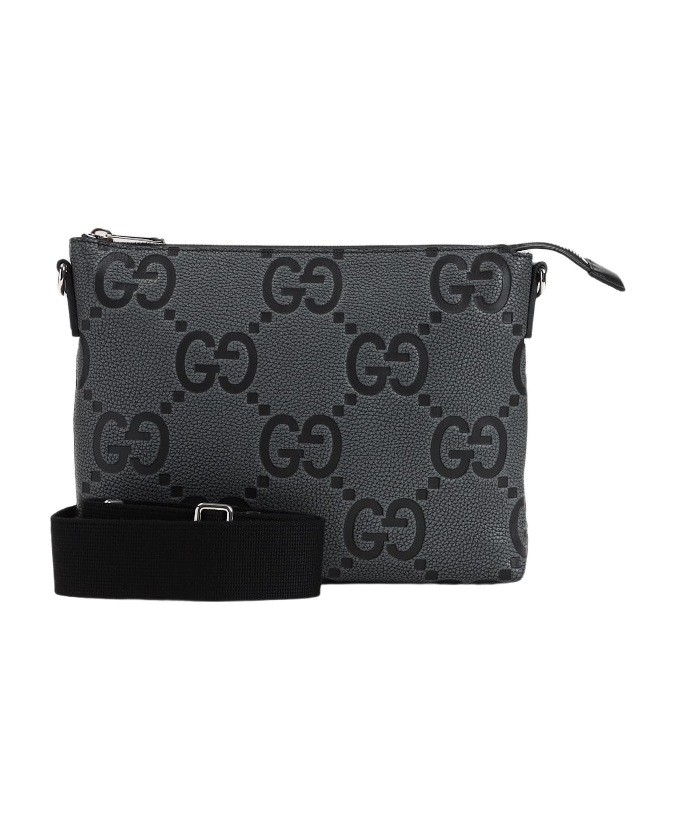 Gucci Dark Grey Leather Jumbo Gg Medium Messenger Bag - Graph Blk Blk