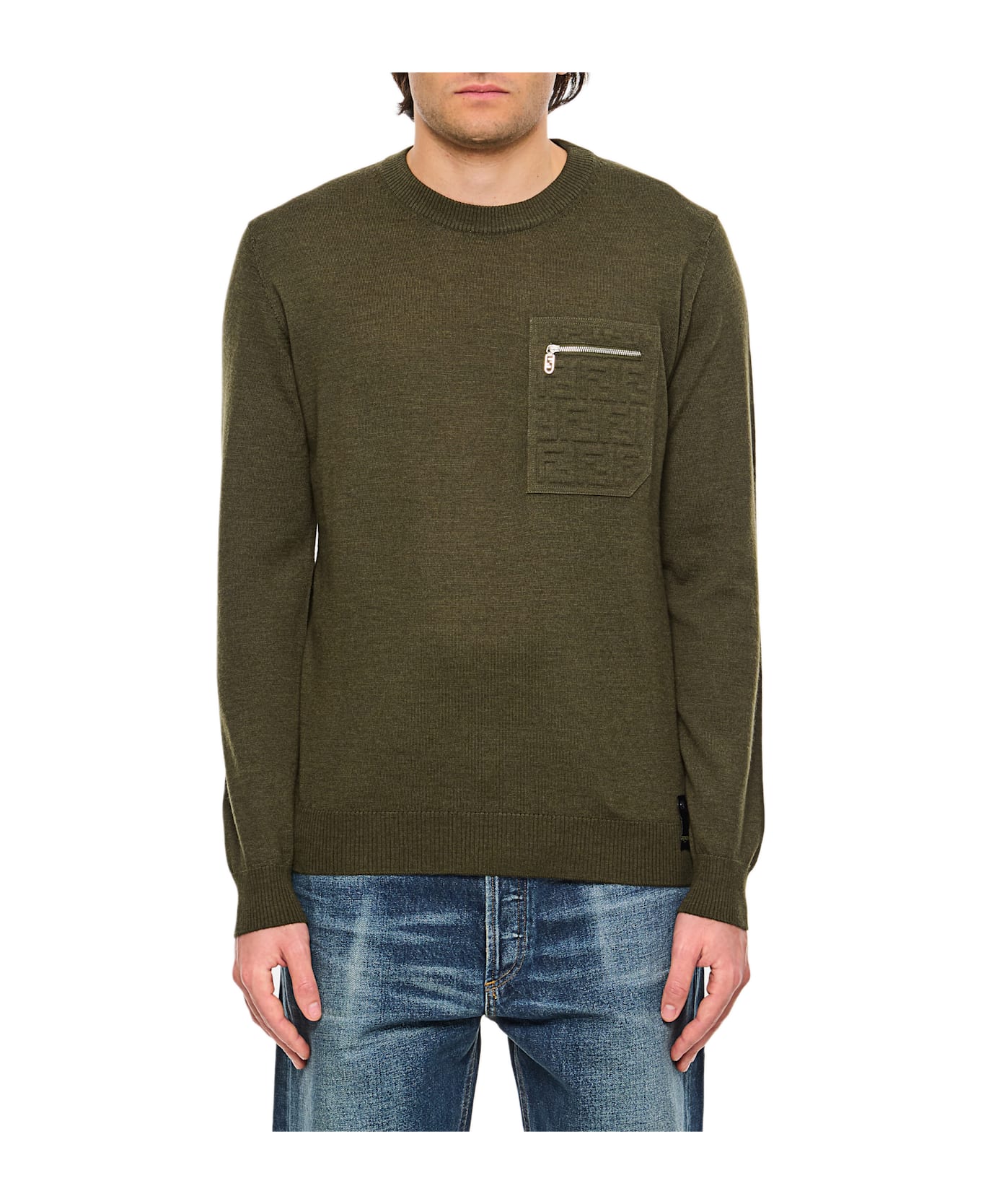 Fendi Pullover Wool Ff Emboss - Green