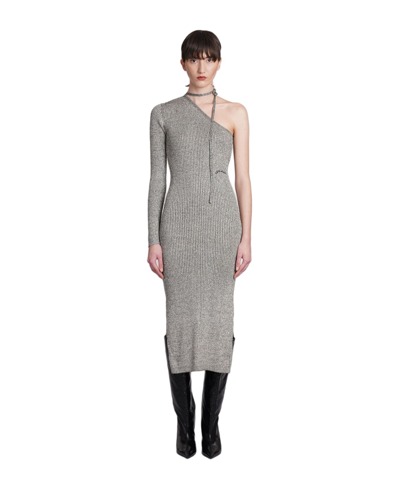 Ganni Dress In Silver Polyester - silver