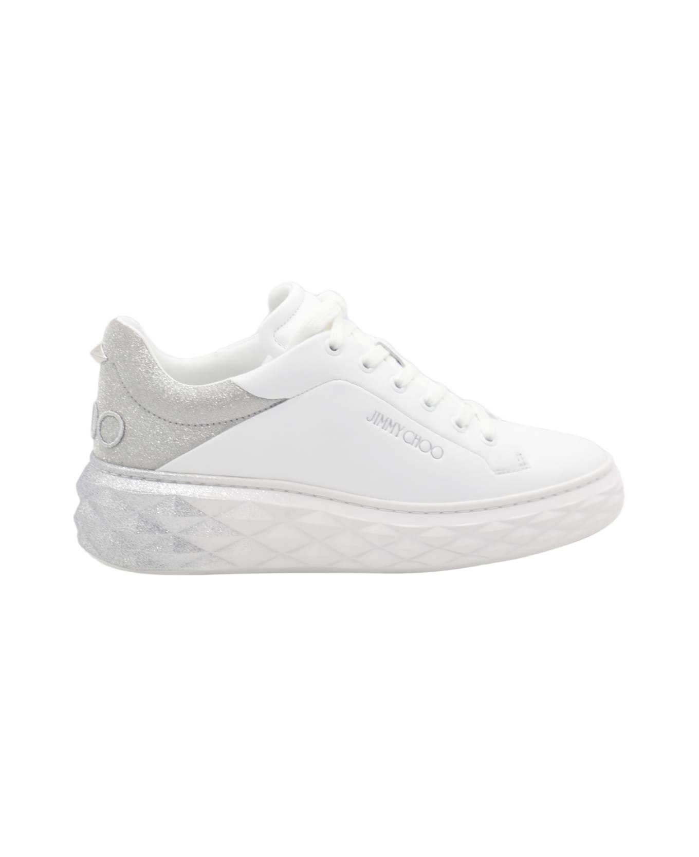 Jimmy Choo White And Silver Sneakers - White