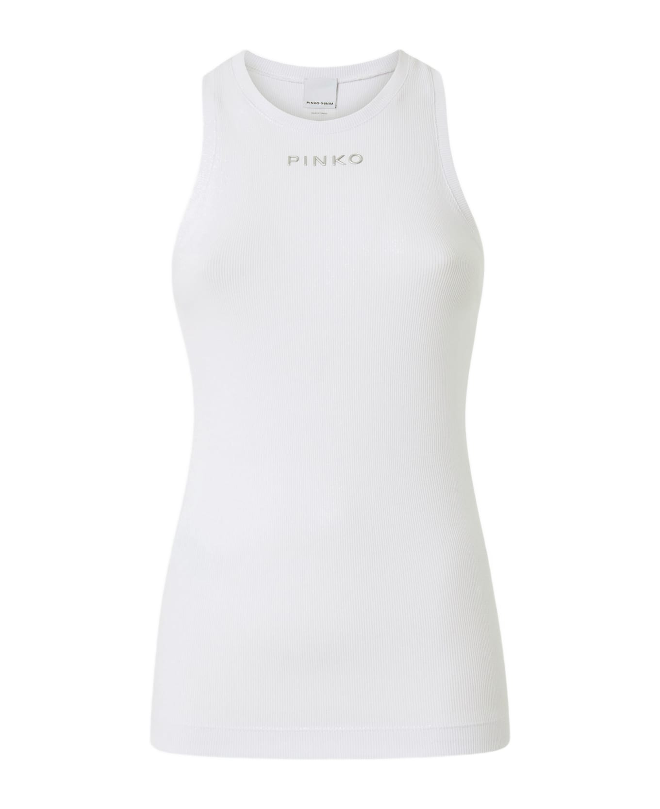 Pinko Ribbed Knit Tank Top With Logo - White タンクトップ