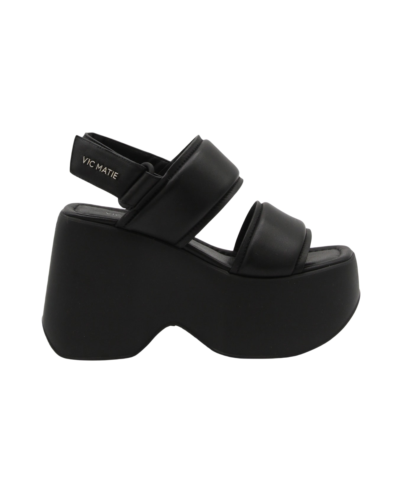 Vic Matié Black Leather Platform Sandals - Black