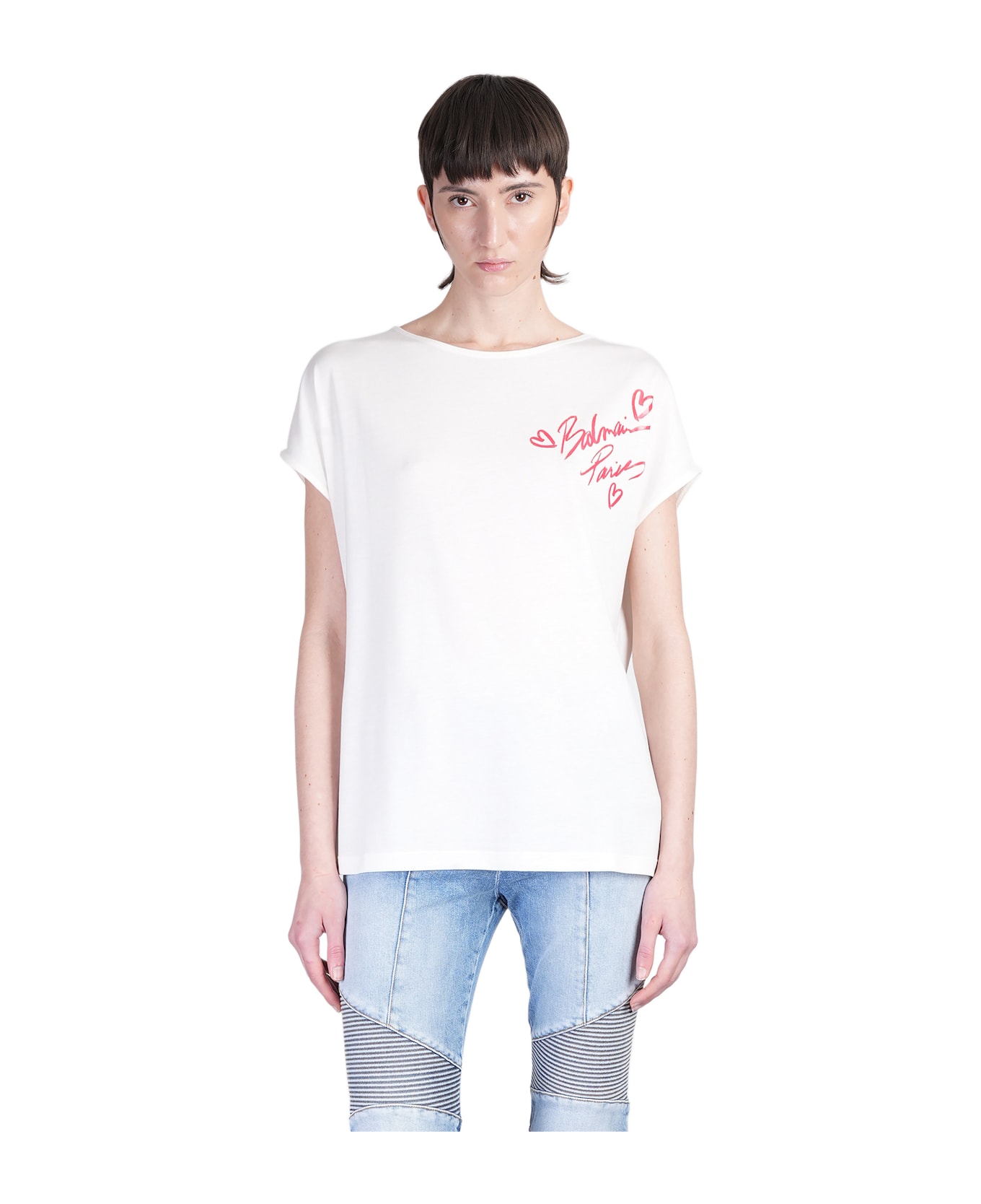 Balmain T-shirt In Beige Wool And Polyester - beige