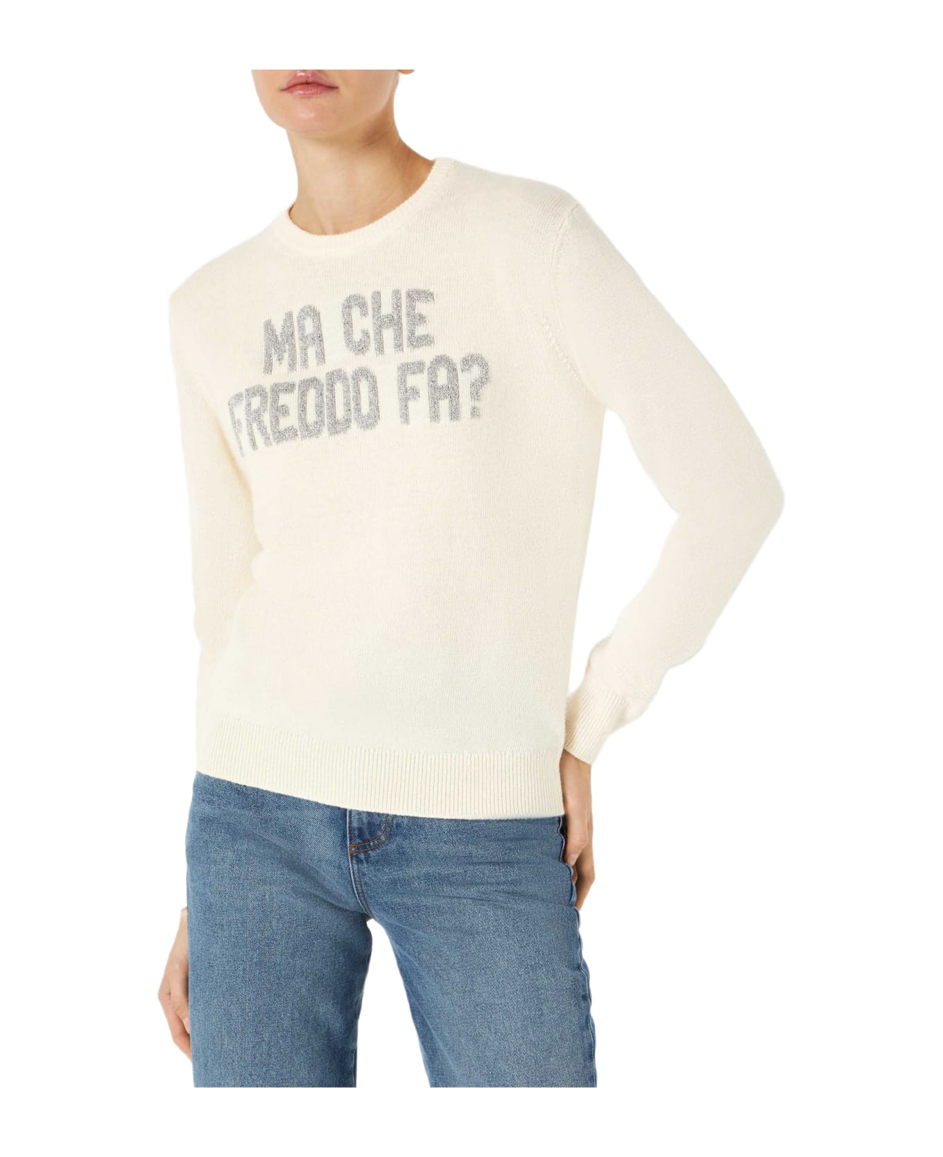 MC2 Saint Barth Woman Sweater With Ma Che Freddo Fa? Print - WHITE ニットウェア