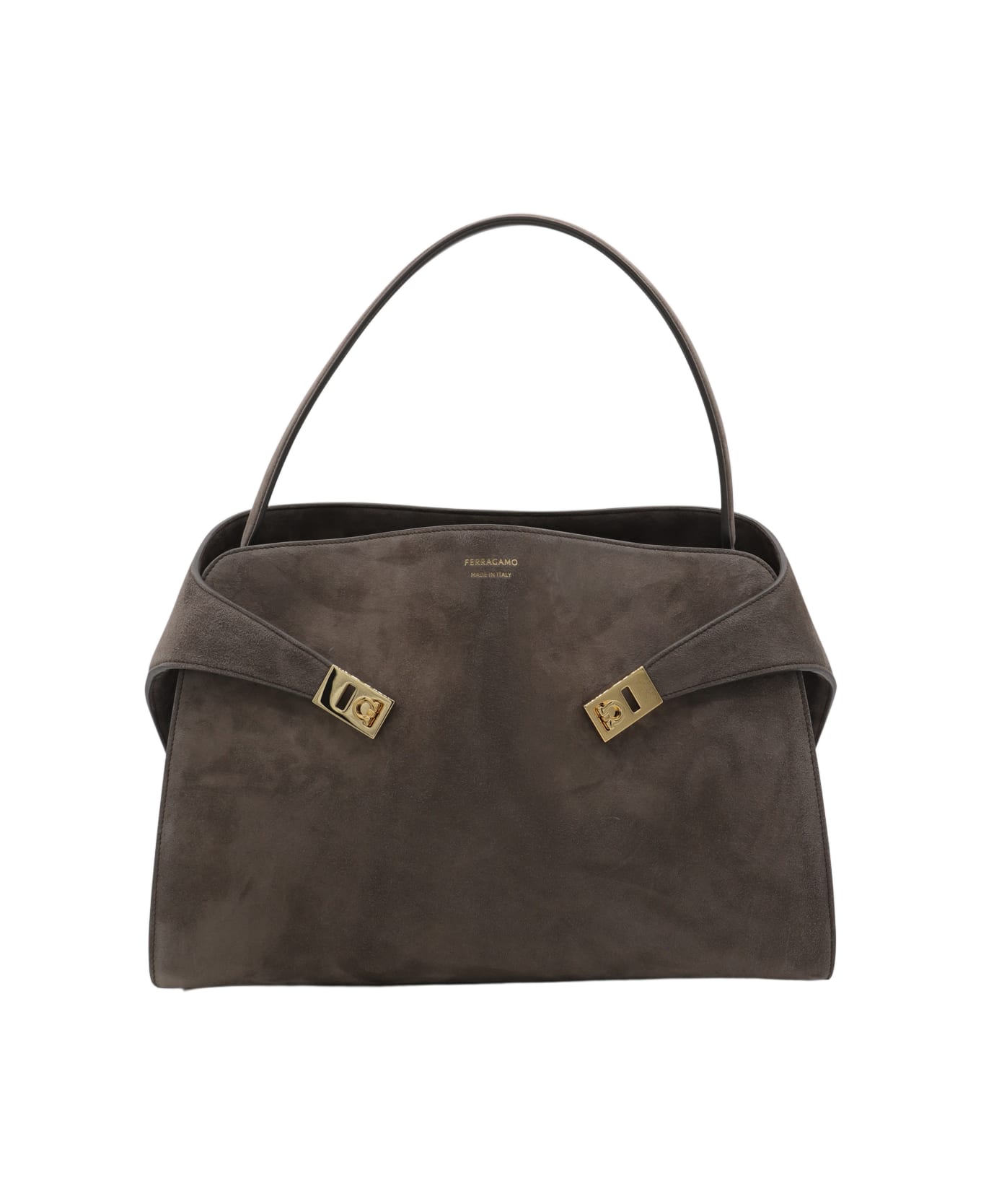 Ferragamo Dark Grey Leather Suede Hug M Top Handle Bag - Grey