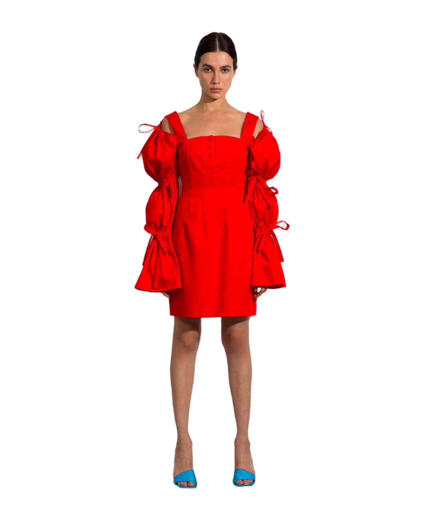 Sara Battaglia Puffy Sleeves Dress - Aperol
