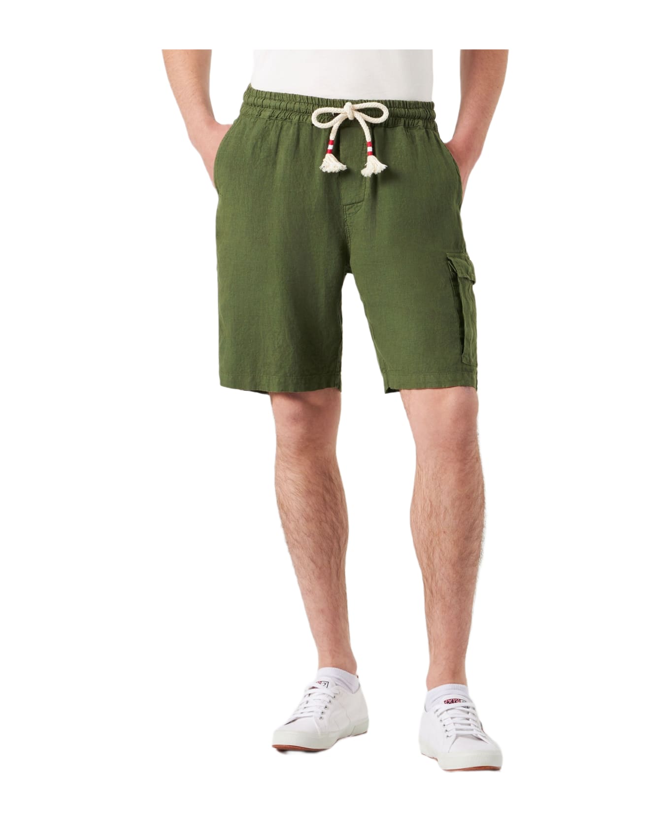 MC2 Saint Barth Man Linen Militrary Green Bermuda Shorts - GREEN ショートパンツ