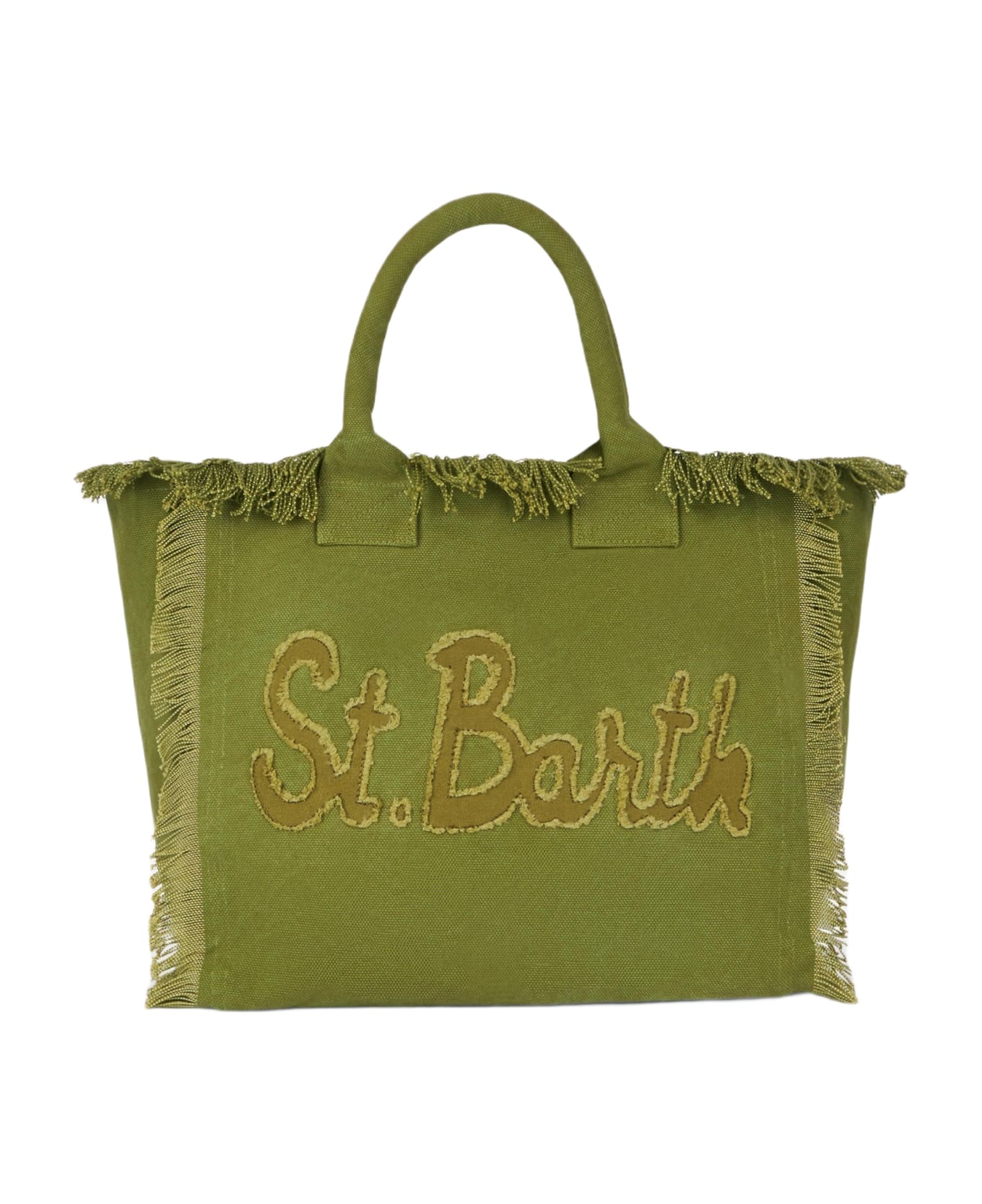 MC2 Saint Barth Military Green Cotton Canvas Vanity Tote Bag With Logo Patch - GREEN