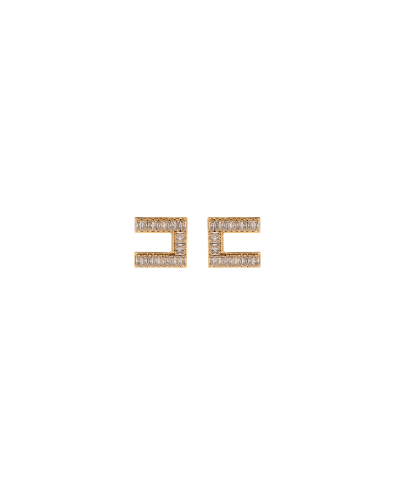 Elisabetta Franchi Logo Earrings With Baguette Rhinestones - GOLD