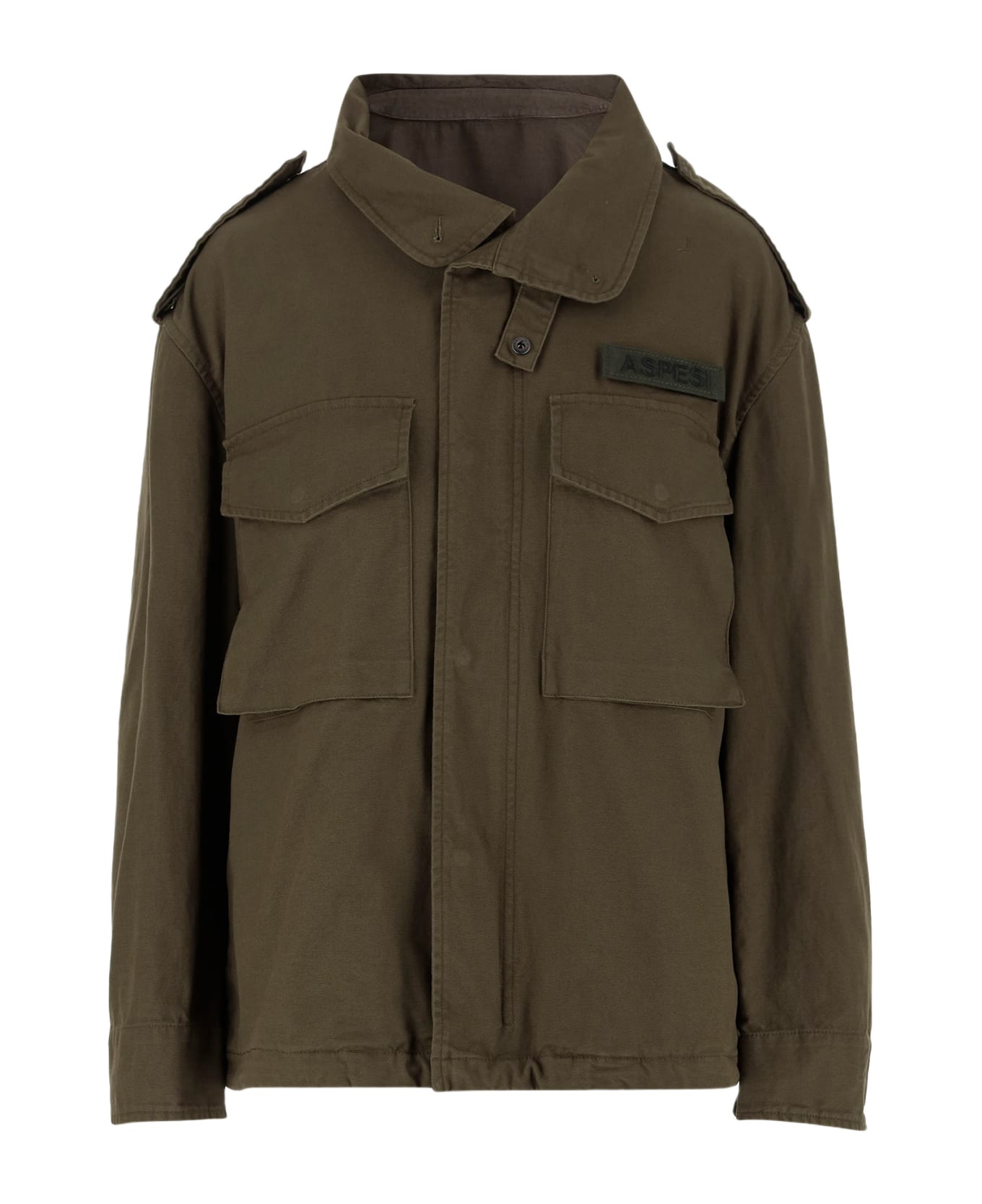 Aspesi Cargo Logo Patch Hooded Jacket - Green
