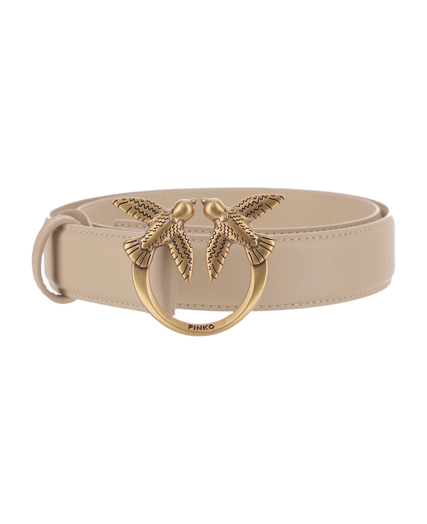 Pinko Love Berry Leather Belt - Beige