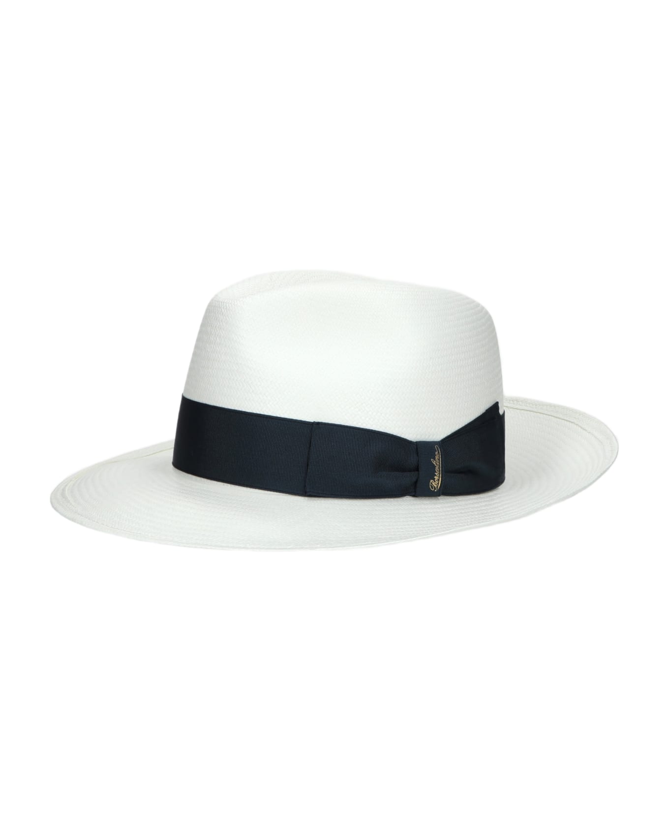 Borsalino Amedeo Fine Panama Wide Brim - WHITE, BLUE HAT BAND