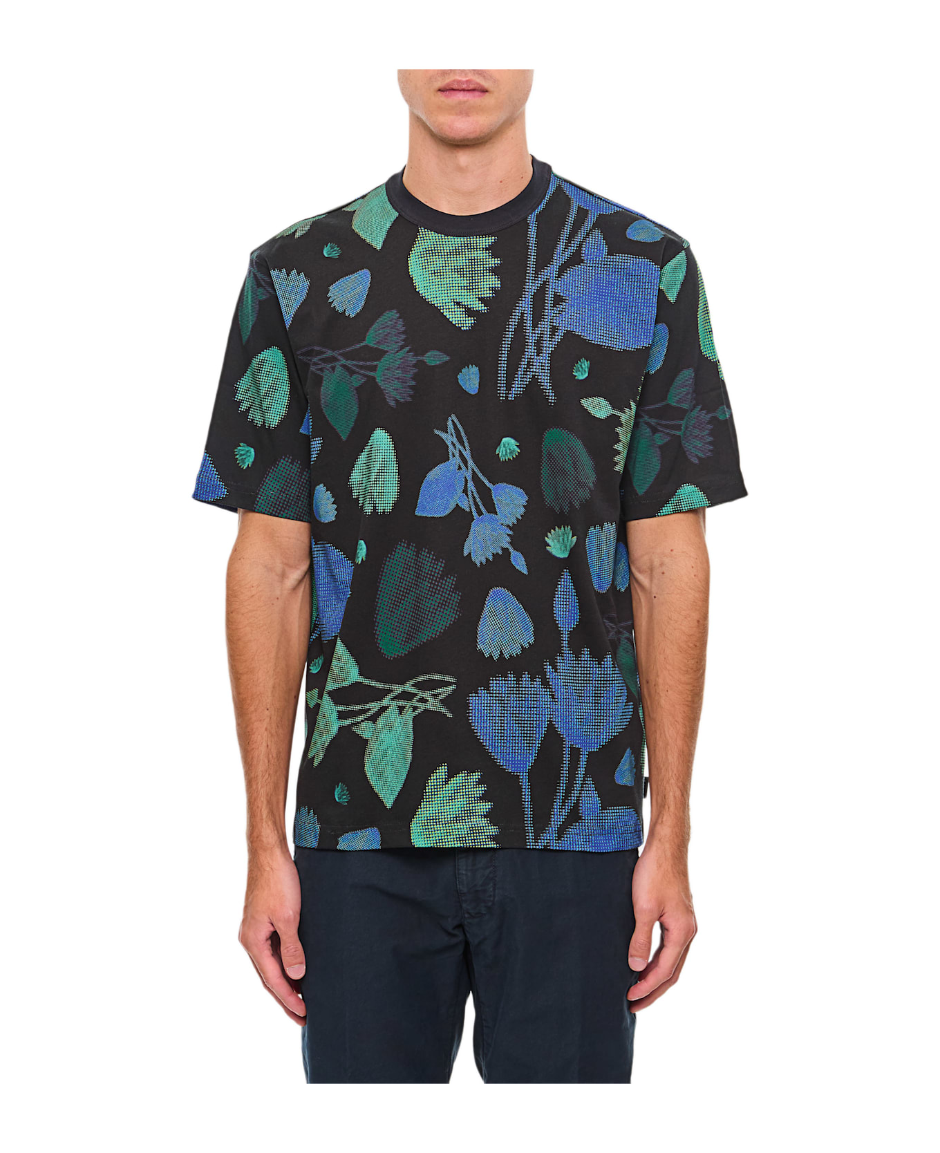 Paul Smith Black Half Tone Floral T-shirt With Pixelated Flower Print - MultiColour