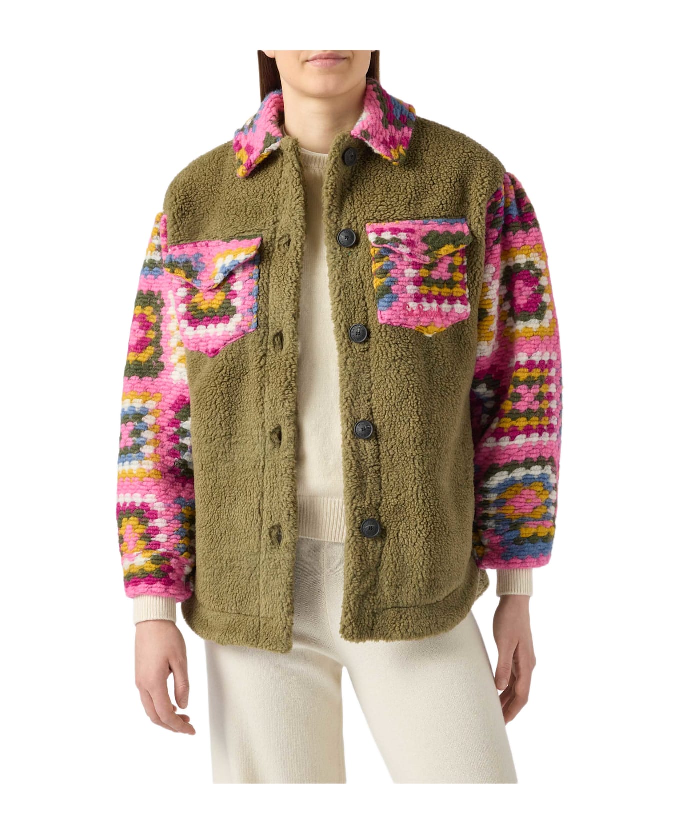 MC2 Saint Barth Woman Sherpa Overshirt With Crochet Details - GREEN