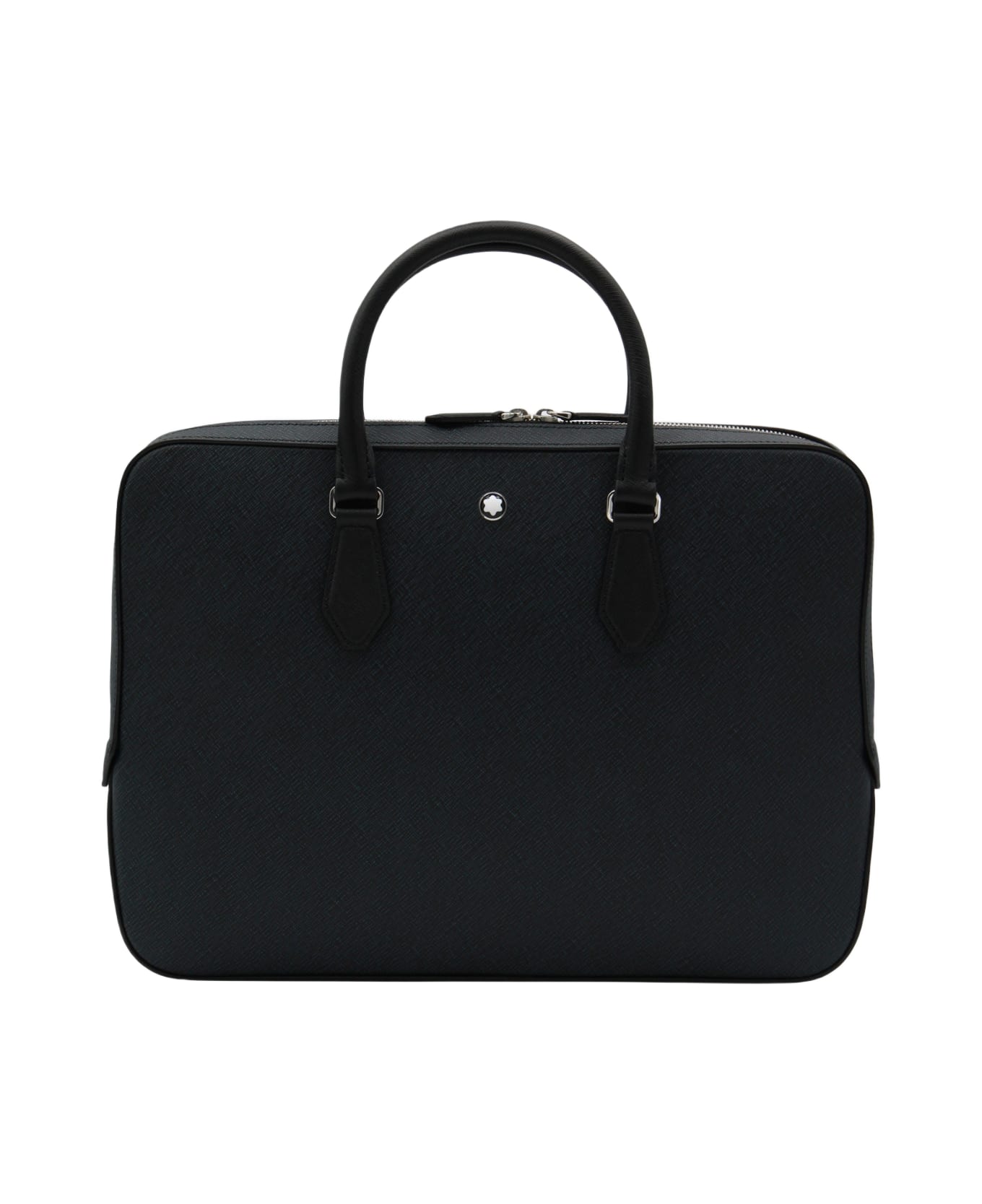 Montblanc Dark Blue Leather Top Handle Bag - TWEED BLUE