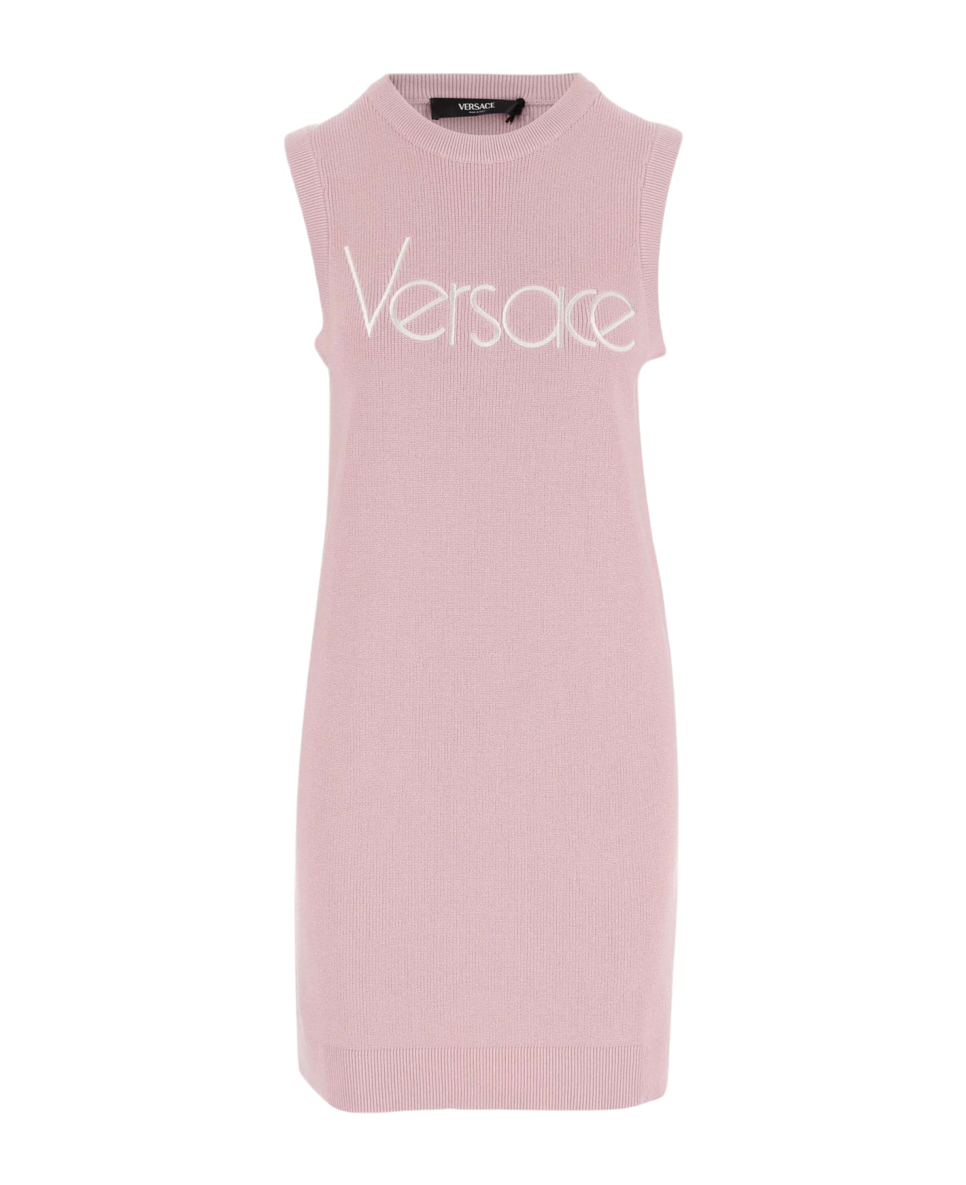 Versace Stretch Cotton Dress With Logo - Pink ワンピース＆ドレス